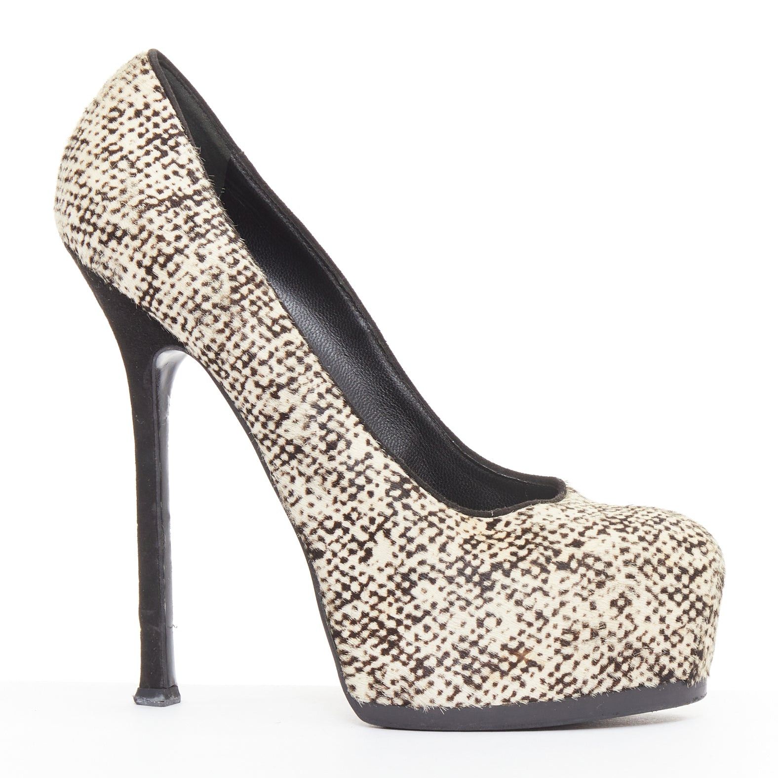 Yves Saint Laurent YVES SAINT LAURENT Tribtoo 105 cream black printed calf hair platform pumps EU39.5 Size US 9.5 / IT 39.5 - 1 Thumbnail