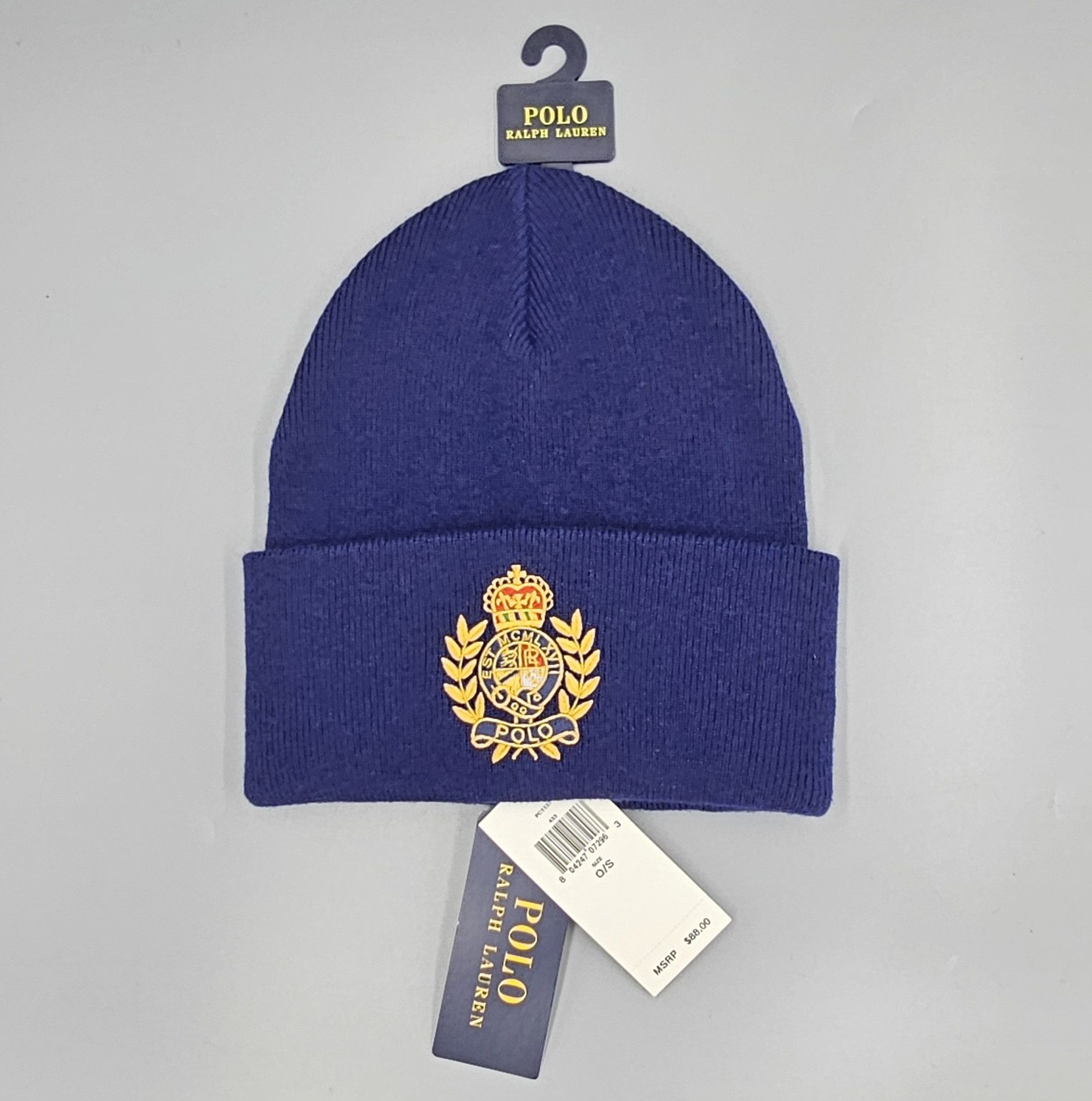 Polo Ralph Lauren Crest Beanie Hat Royal Blue 100% Wool