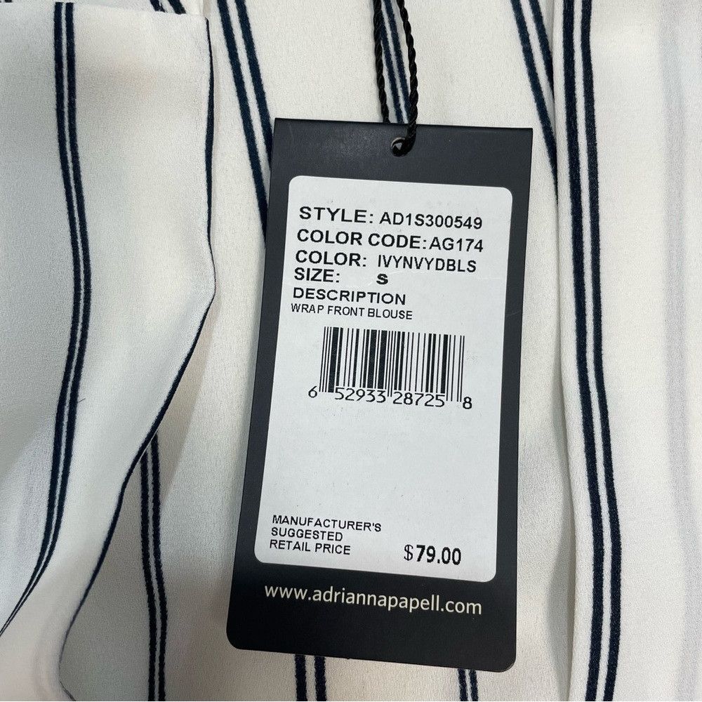 Adrianna Papell NWT New $79 Adrianna Papell Short Sleeve Striped Wrap Blous Size S / US 4 / IT 40 - 6 Thumbnail