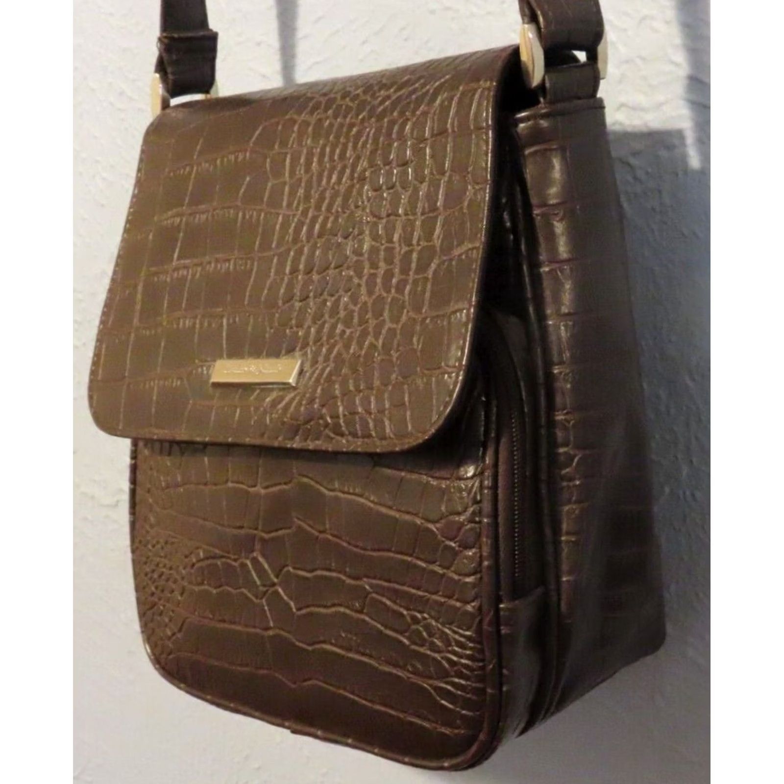 Vintage Frankie & Johnnie Crossbody Purse Brown Leather Shoulder Bag Women Medium 8x4x10 Faux Animal Skin Faux Leather Brown Black Lining Purse Size ONE SIZE - 4 Thumbnail