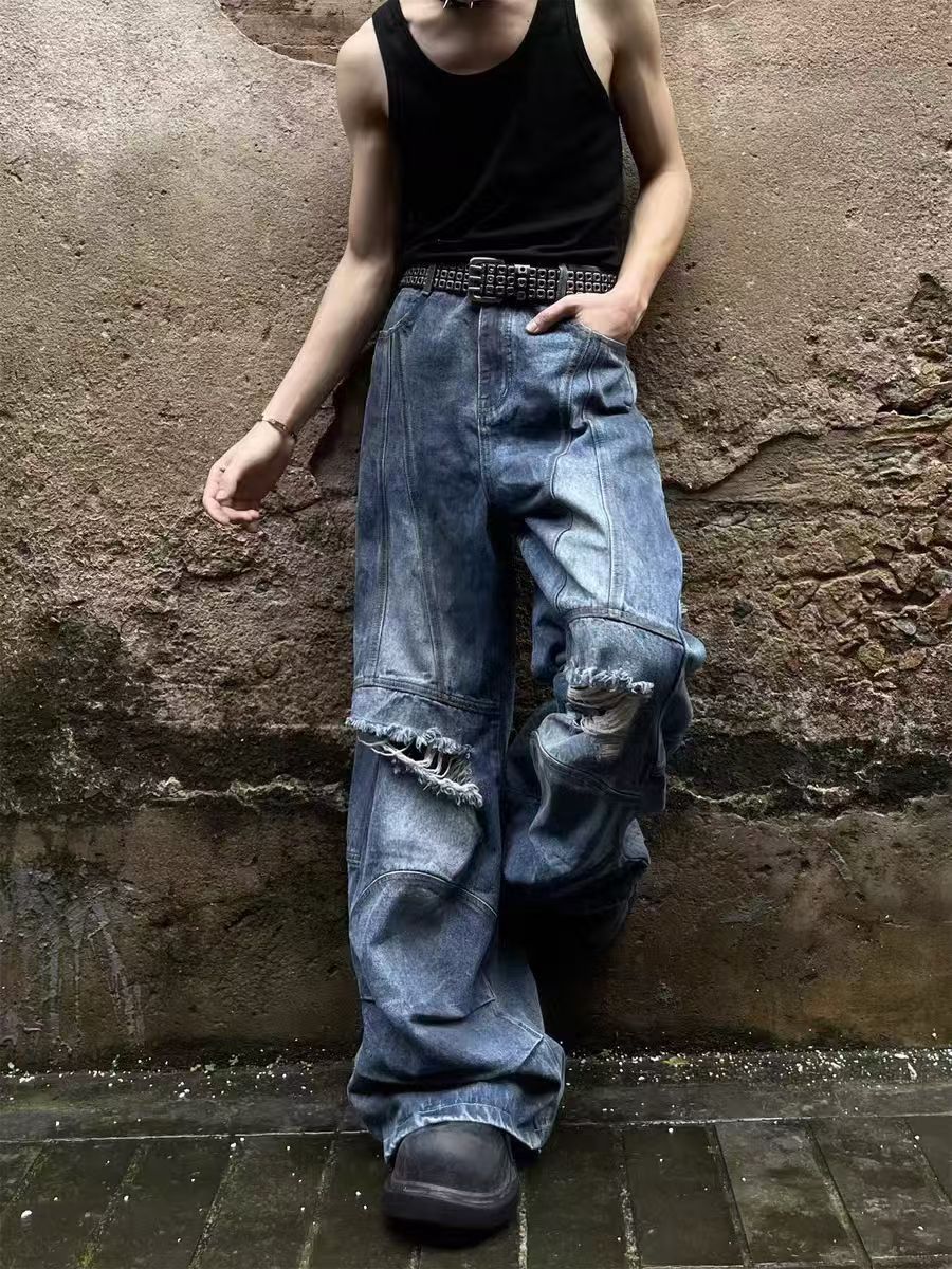 Japanese Brand × Jean Heavy-duty washed and spliced ripped vintage jeans Size US 30 / EU 46 - 4 Thumbnail