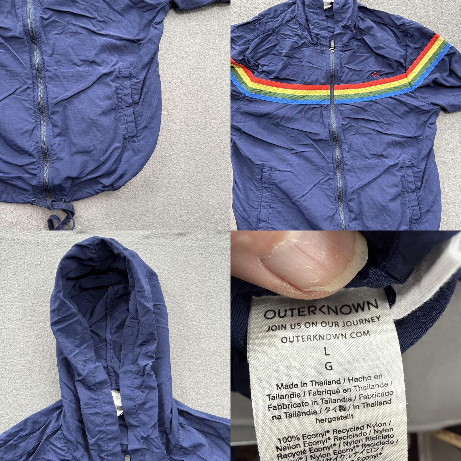 Outerknown VINTAGE Outerknown Jacket Mens Large Blue Hooded Windbreaker Rainbow Stripe Nylon Shell Size US L / EU 52-54 / 3 - 8 Thumbnail