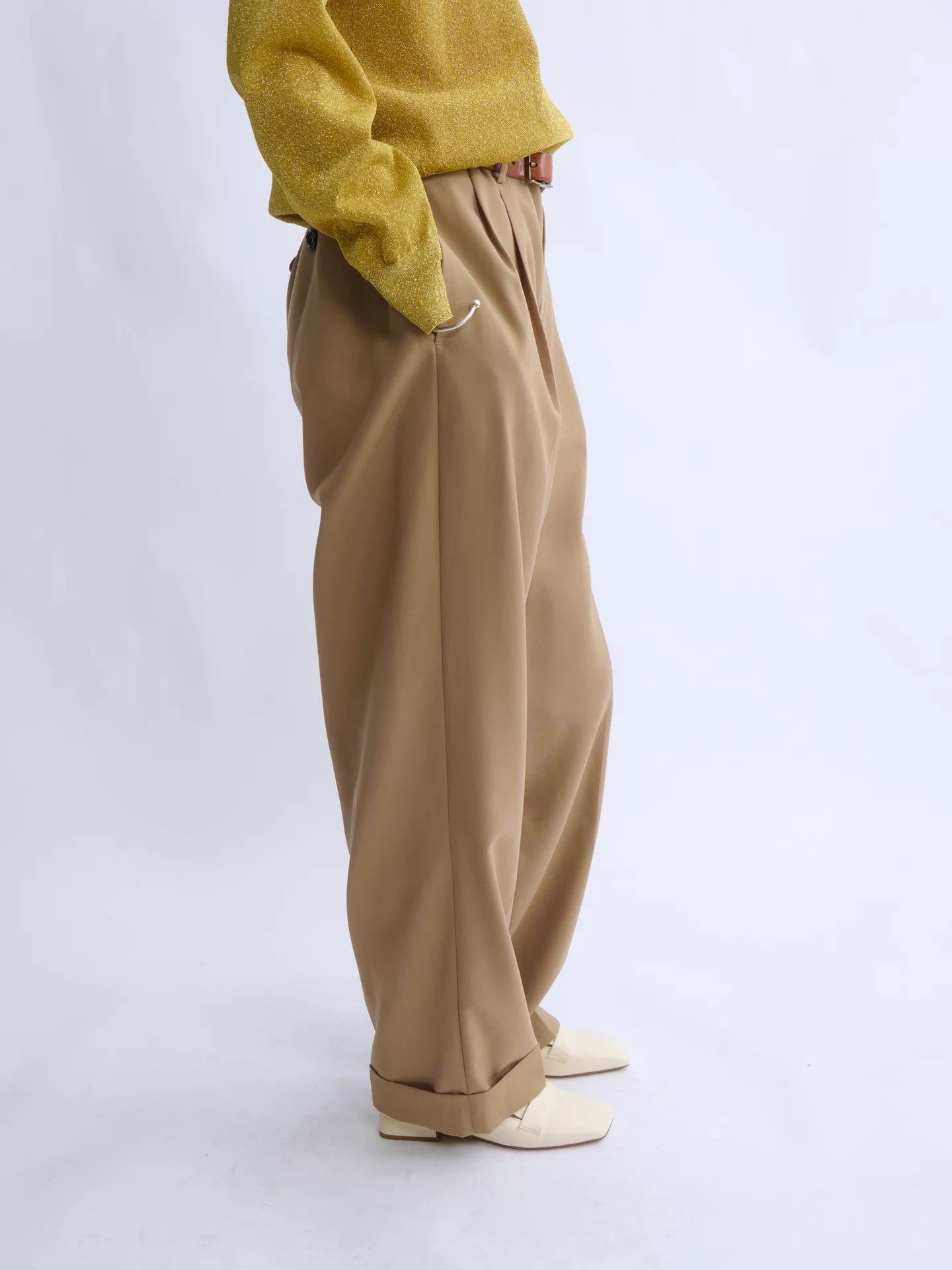 Maison Margiela MARNI Khaki Lana Wool Pleated Wide Leg Slacks Size 28" / US 6 / IT 42 - 3 Thumbnail