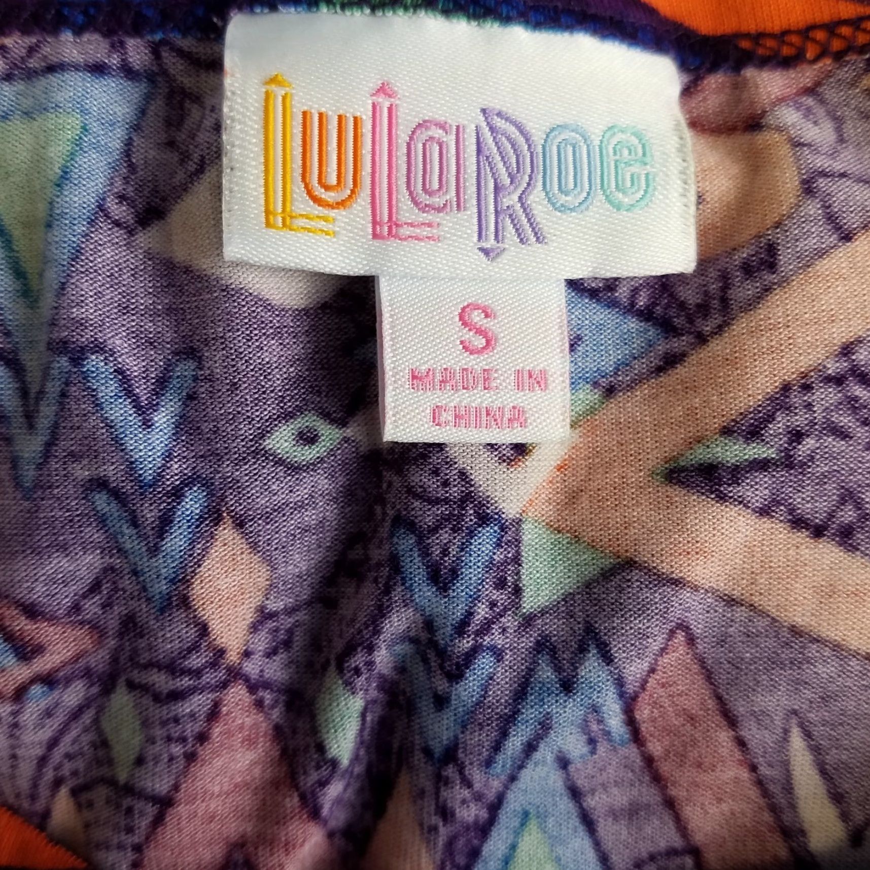 Vintage LuLaRoe Womens Julia Dress Sz S Purple Orange Geometric Short Sleeve Crew Neck Pullover Knee Length Casual Sheath Size 28" / US 6 / IT 42 - 4 Thumbnail