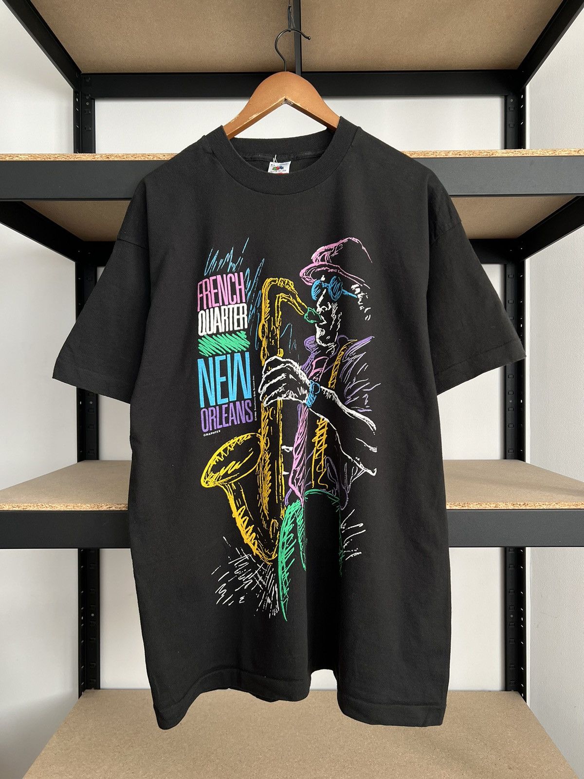 Vintage Vintage 1990 New Orleans French Quarter Jazz Black T-shirt Size US XL / EU 56 / 4 - 2 Thumbnail