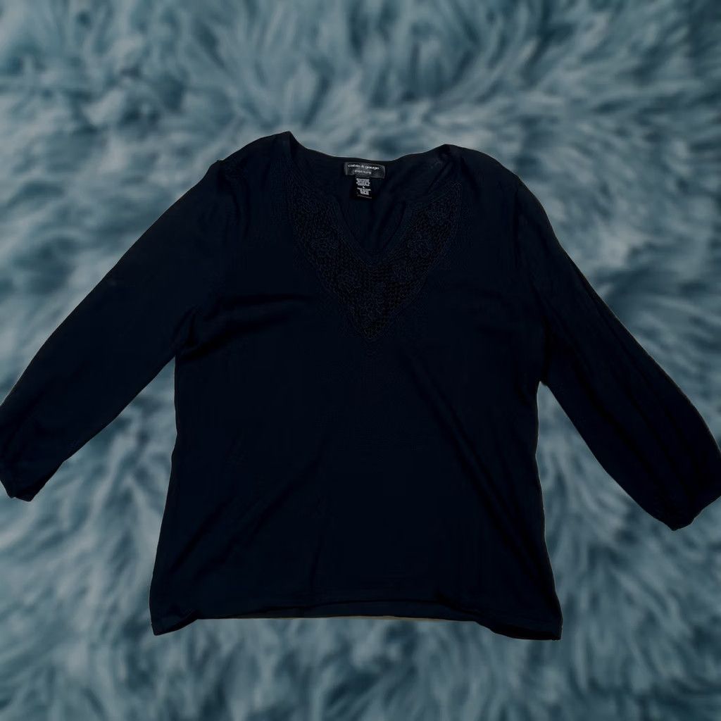 Vintage Cable and Gauge Women's Petite Large Black Blouse Top Size L / US 10 / IT 46 - 1 Thumbnail
