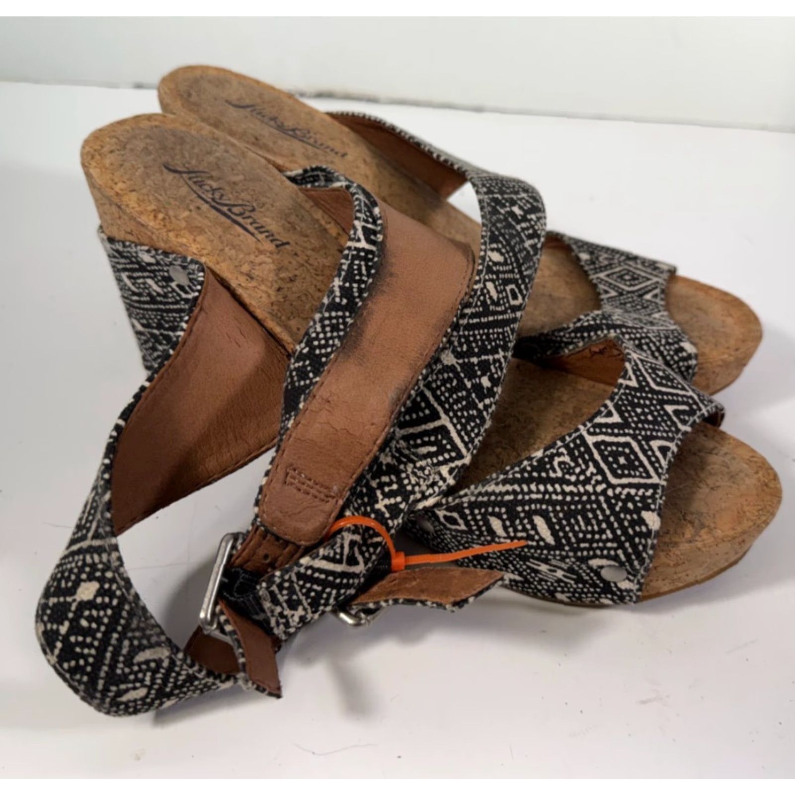 Lucky Brand Lucky Brand Moran Wedge Sandals Womens 8.5M Brown Black Crossover Ankle Strap Vintage: No Mens Womens Boy? Size US 7 / IT 37 - 2 Thumbnail