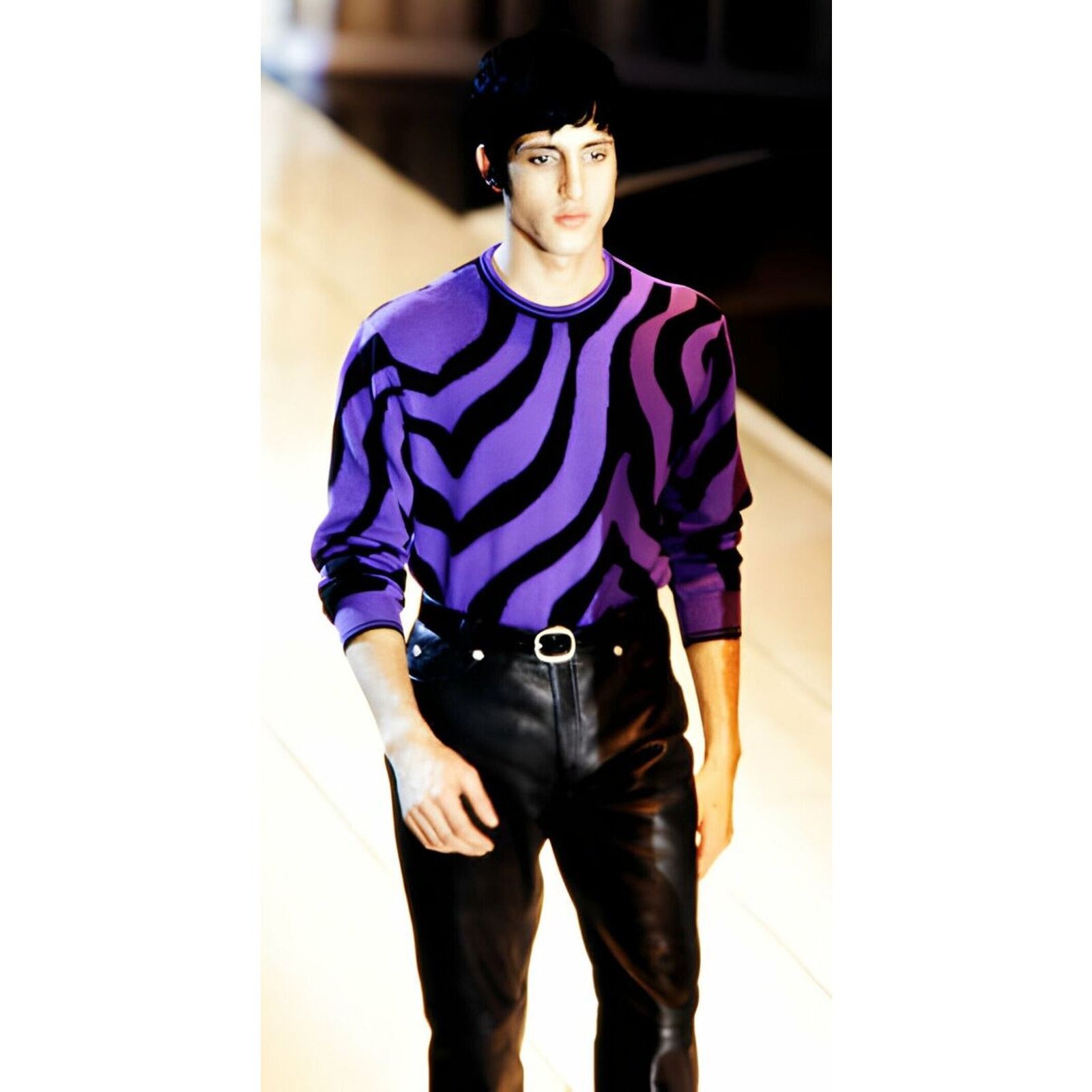 Ann Demeulemeester A/W1996 Gianni Versace runway purple zebra knit Size XXL / US 16-18 / IT 52-54 - 7 Thumbnail
