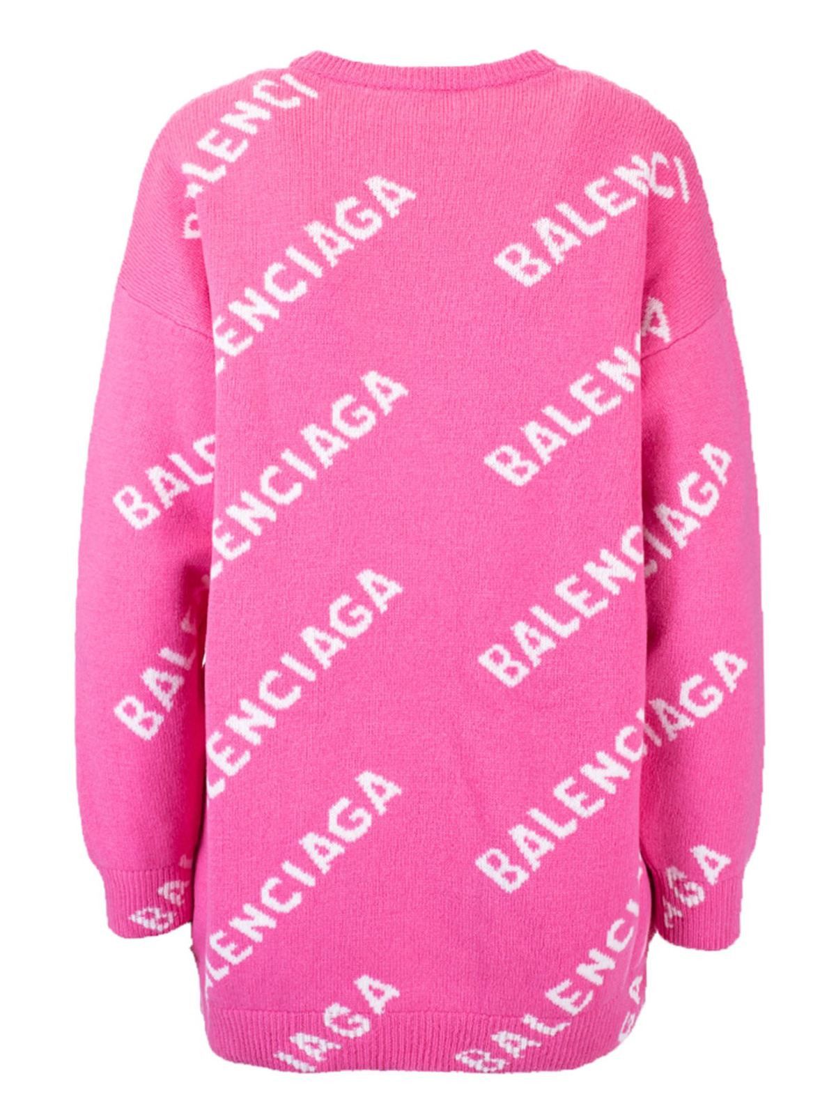 Balenciaga o1mt1gz0924 Allover Logo Sweater in Pink/White Size S / US 4 / IT 40 - 3 Thumbnail