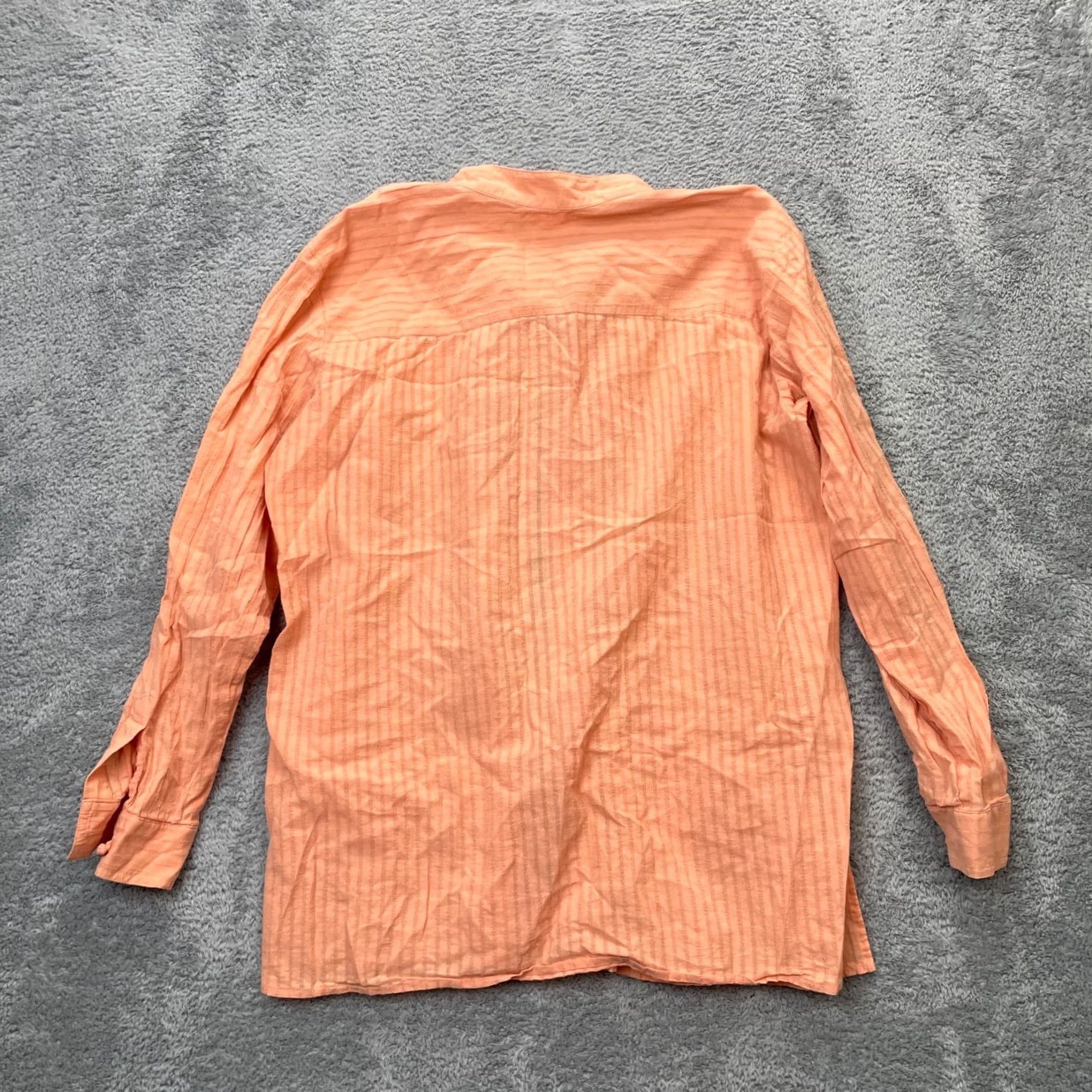 J. Jill J Jill Shirt Womens Medium Orange Striped Cotton Mandarin Collar Side Slits Size M / US 6-8 / IT 42-44 - 2 Thumbnail