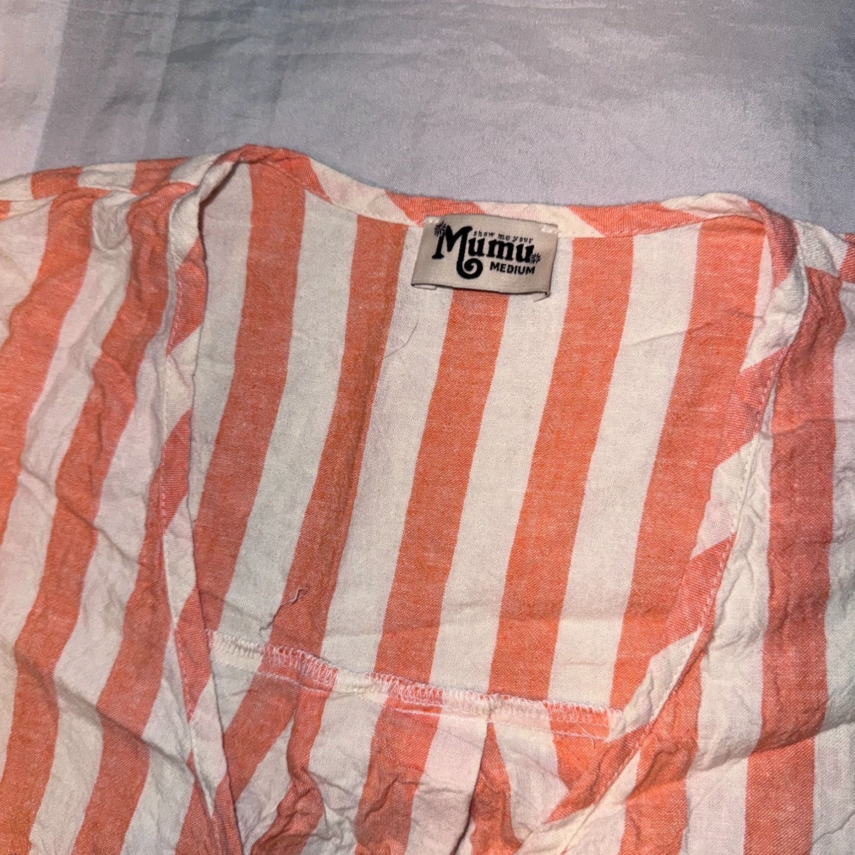 Show Me Your MuMu Show Me Your MuMu Tunic Orange Striped Linen Button Up Blouse - M Pocket Womens Shirt Casual Travel Size M / US 6-8 / IT 42-44 - 2 Thumbnail