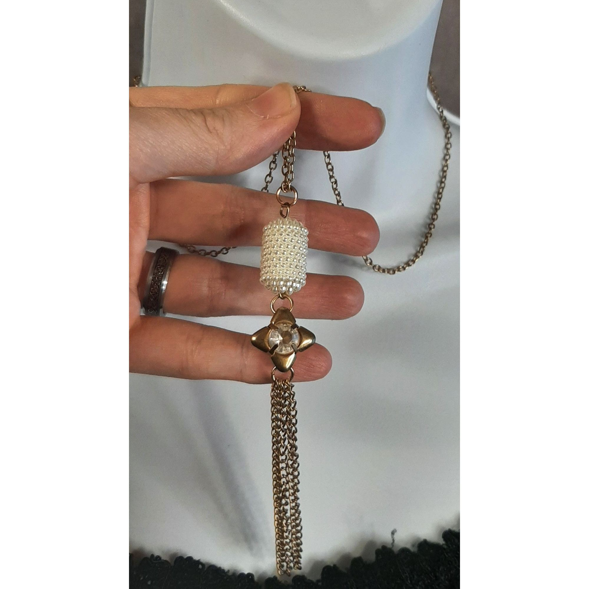 Other Vintage Retro Gold-Tone Pearl Beaded Pendant Necklace With C Size ONE SIZE - 1 Thumbnail