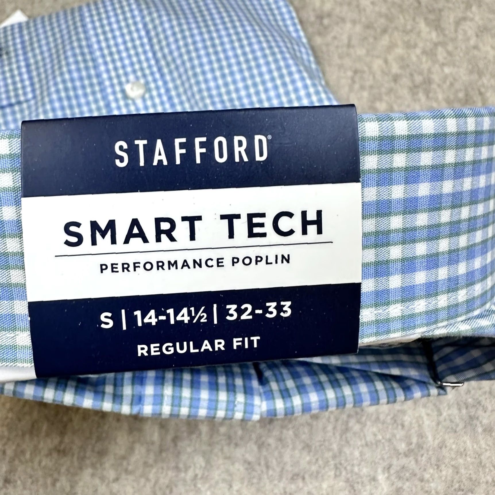 Stafford Stafford Mens Small Shirt Regular Fit Blue Green Gingham Cotton Blend Polyester Spandex Dress Long Sleeve Size US S / EU 44-46 / 1 - 6 Thumbnail