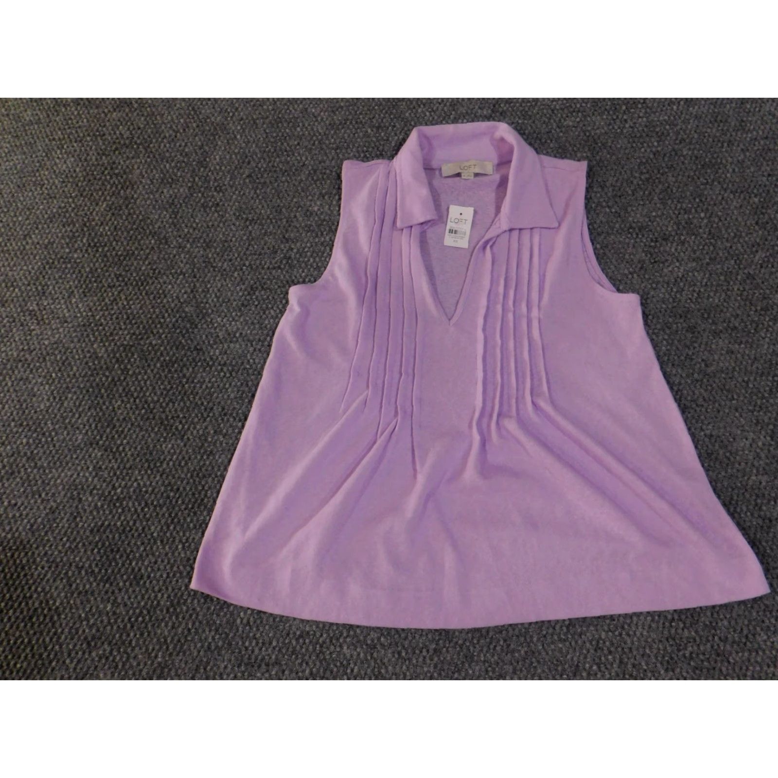 Loft LOFT Sleeveless Collared Top Womens XS Purple Pleated Front Blouse Spring Tank Size XS / US 0-2 / IT 36-38 - 4 Thumbnail