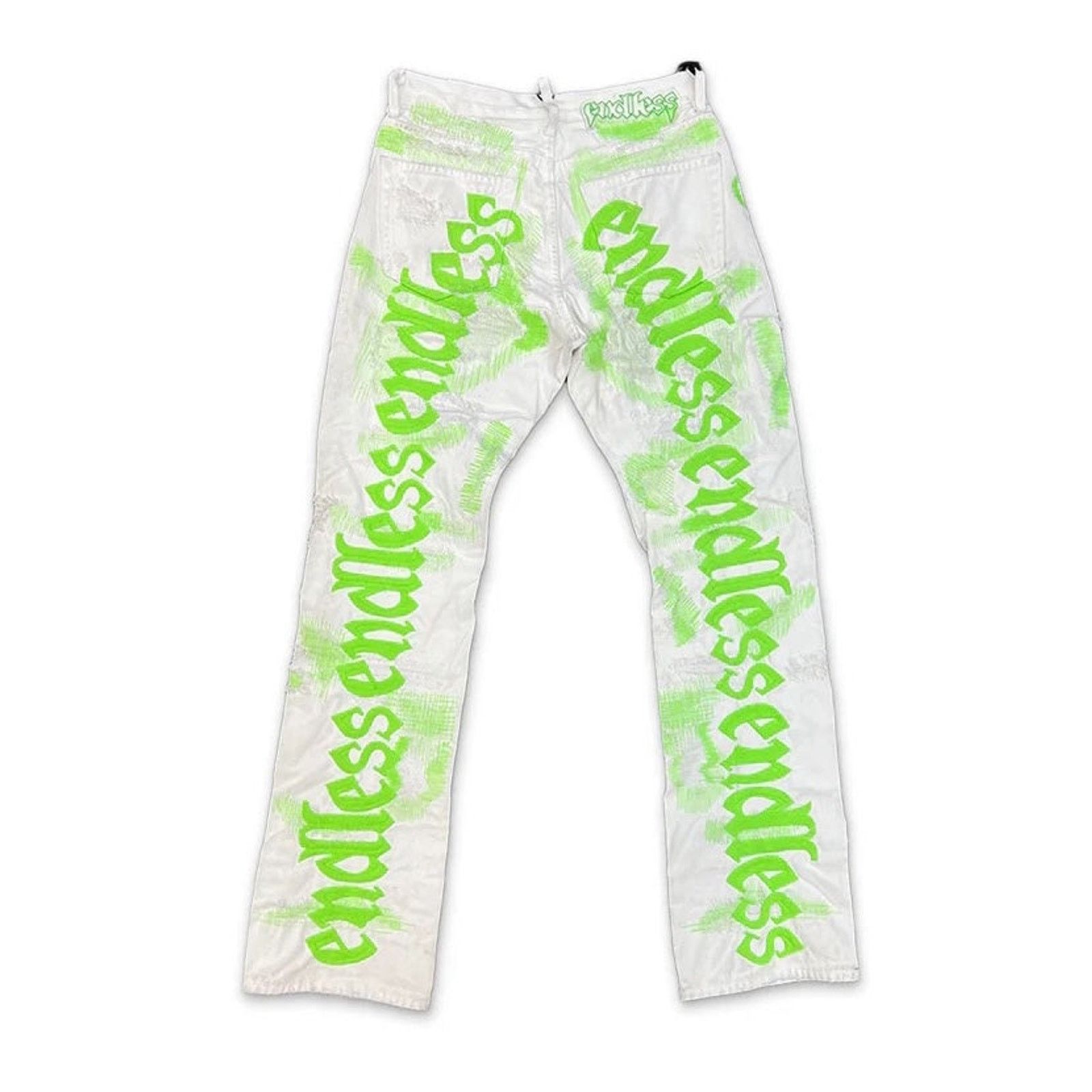 Vlone Endless Distressed White & Green Writing Jeans Size US 28 / EU 44 - 2 Thumbnail
