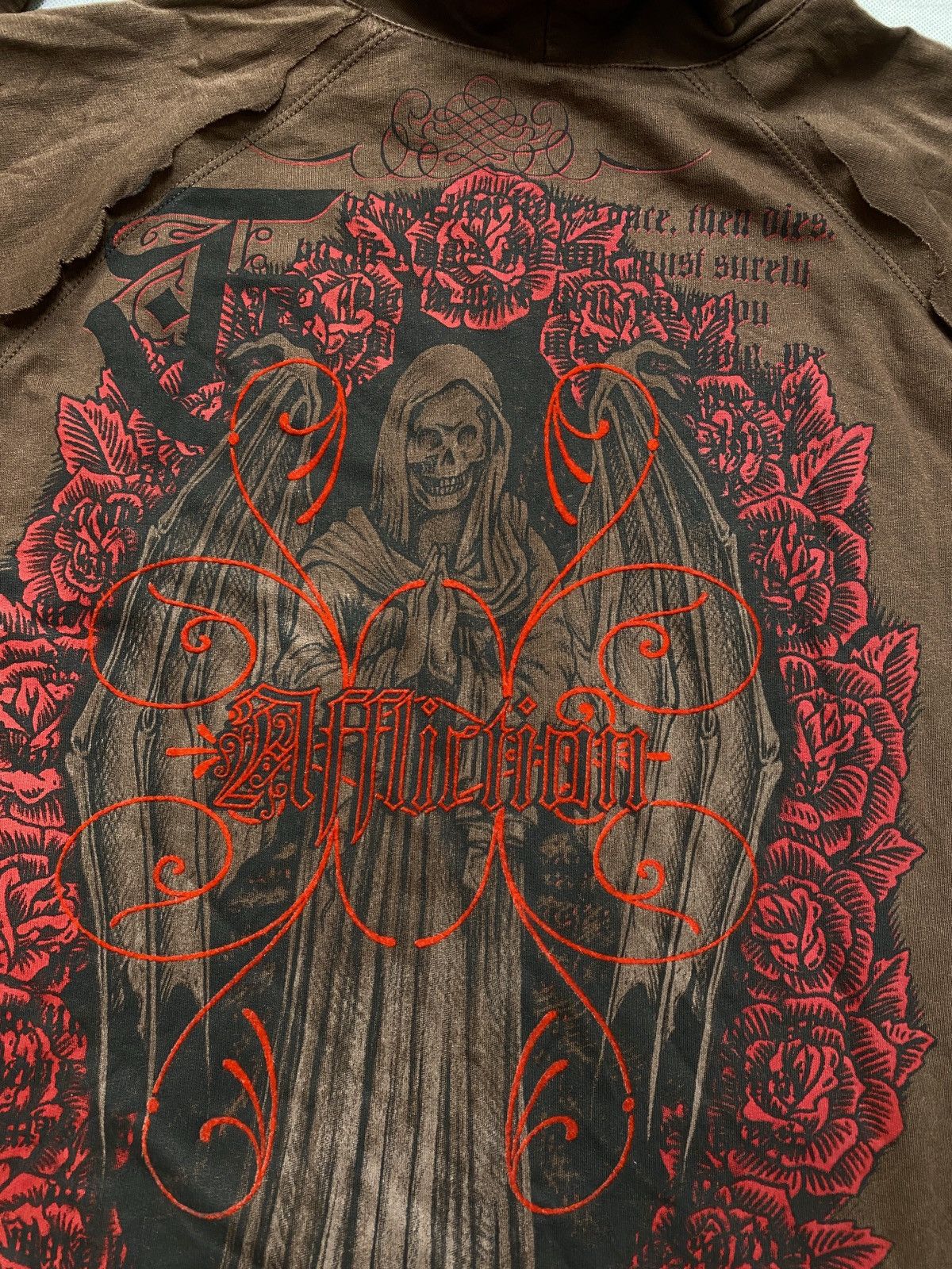 Affliction × Vintage Affliction very rare brown zip hoodie red velvet accents Size US L / EU 52-54 / 3 - 3 Thumbnail