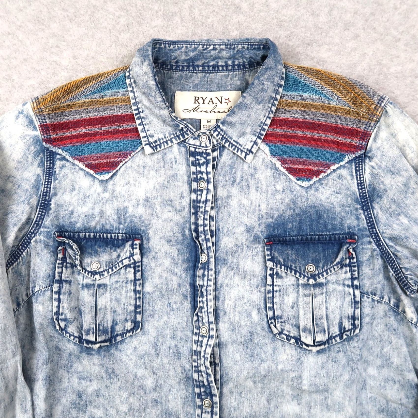 Denime RYAN MICHAEL Western Denim Long Sleeve Shirt M Medium Blue Button-Up Casual Workwear Women Size M / US 6-8 / IT 42-44 - 3 Thumbnail