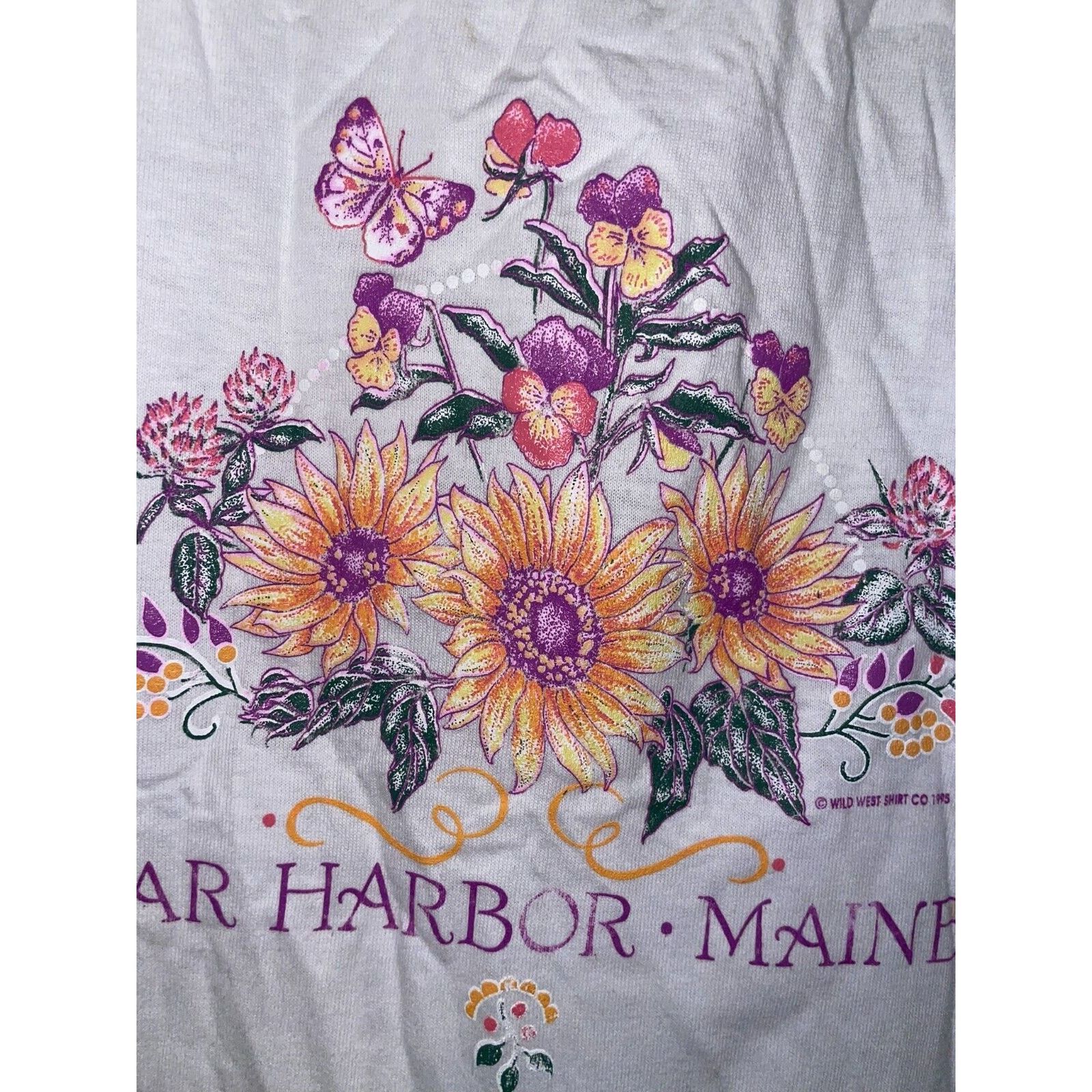 Jerzees × Vintage Vintage Bar Harbor Maine Shirt Flower Garden White L Tee Size L / US 10 / IT 46 - 4 Thumbnail