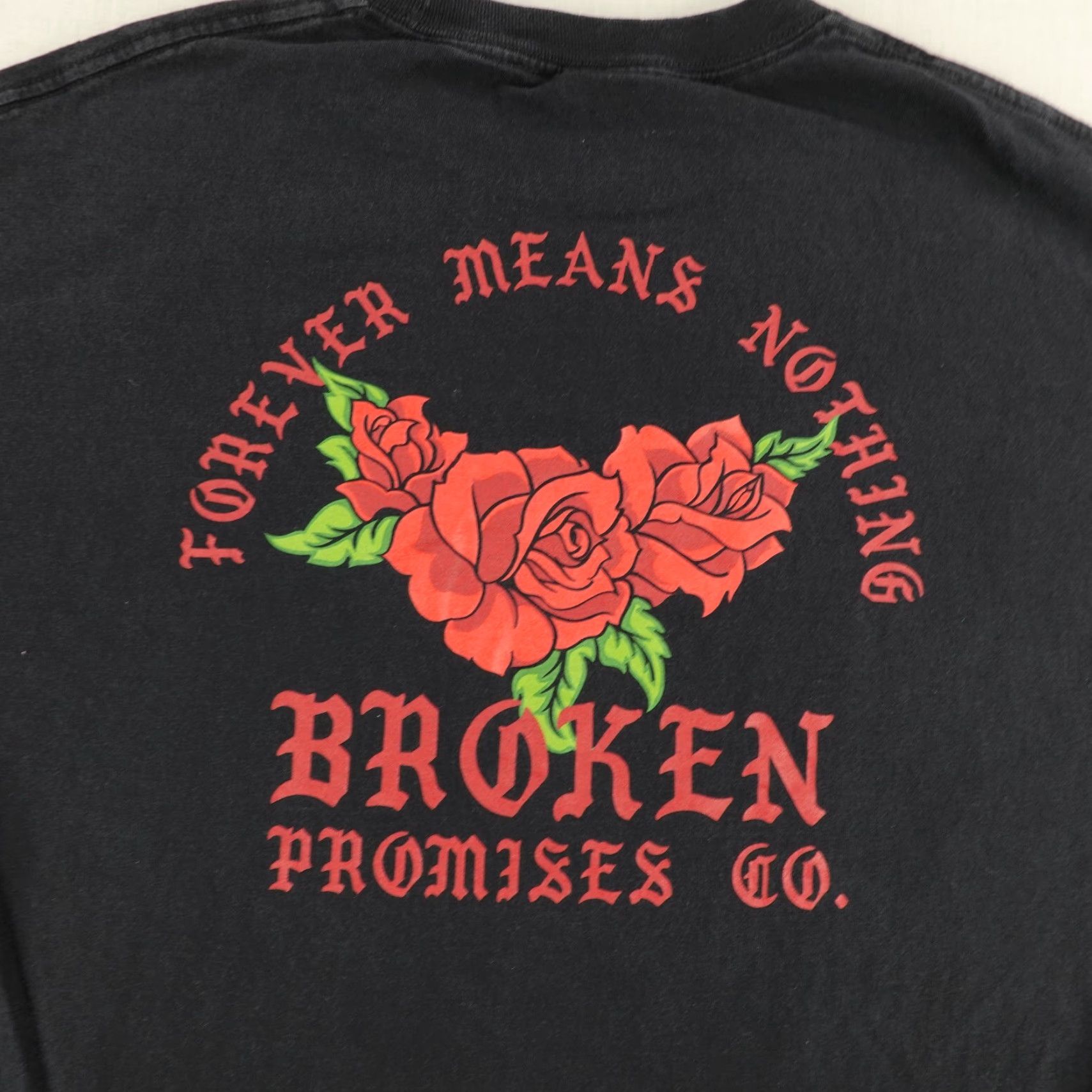 Broken Promises Co. VINTAGE Broken Promises Men's T-Shirt Large Black Graphic Print Flower Outdoor Skate Crew Neck Cotton Size US L / EU 52-54 / 3 - 7 Thumbnail