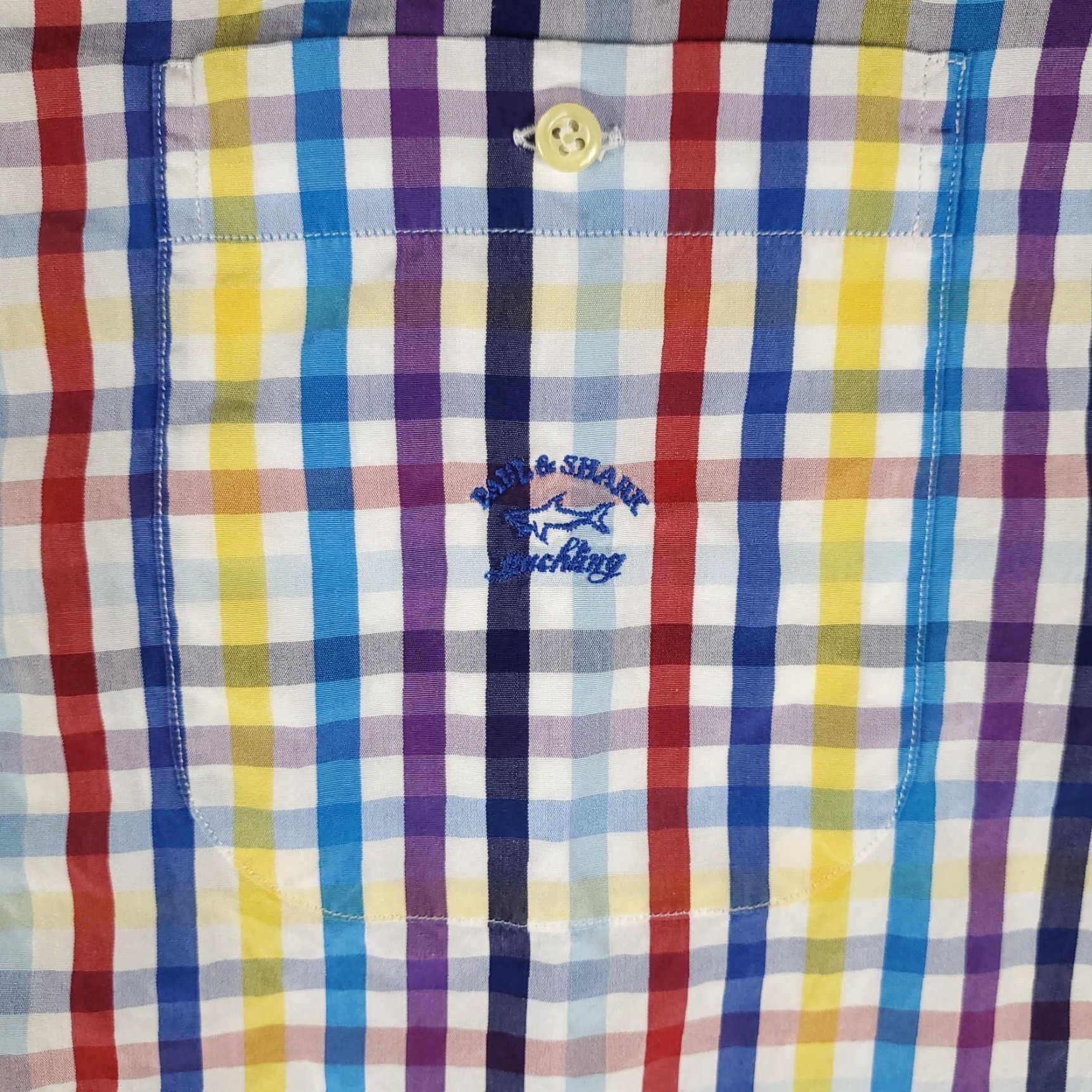 Paul & Shark Paul & Shark Shirt Mens 45 Blue Check Button-Up Short Sleeve Casual Classic, Colorful, Preppy, Modern Mens Clothing Size US XXL / EU 58 / 5 - 3 Thumbnail