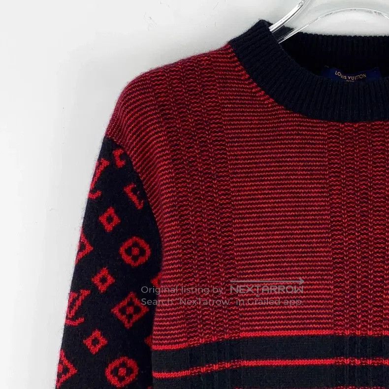 Louis Vuitton Louis Vuitton Crimson striped logo aged cashmere crewneck Size US M / EU 48-50 / 2 - 3 Thumbnail