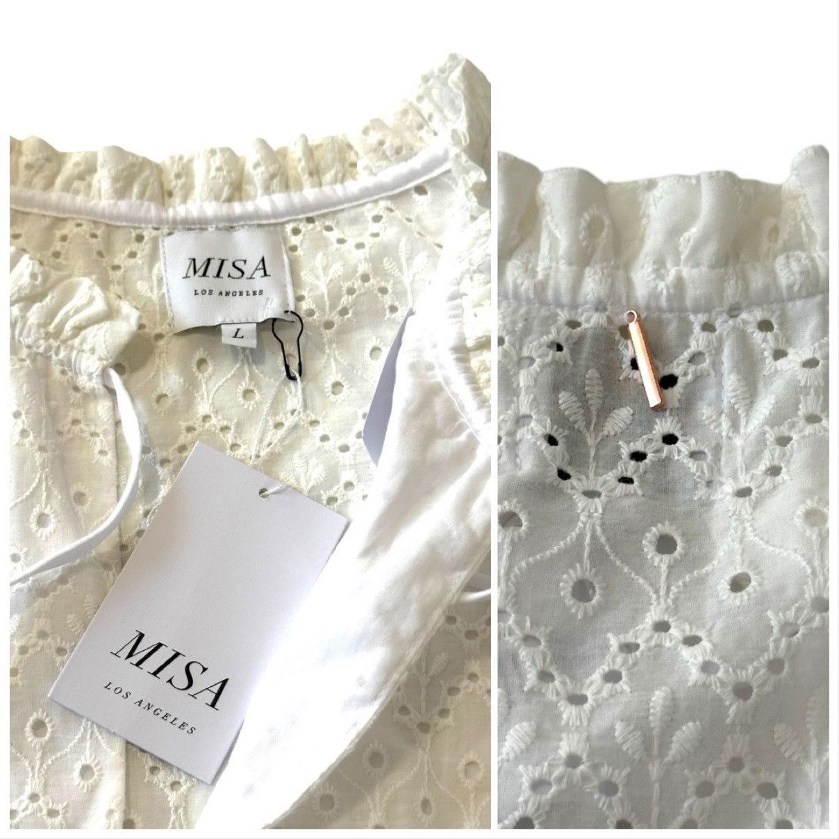 MISA Los Angeles MISA LOS ANGELES Iliana Tiered Eyelet Mini Dress , Size L, W Size L / US 10 / IT 46 - 4 Thumbnail