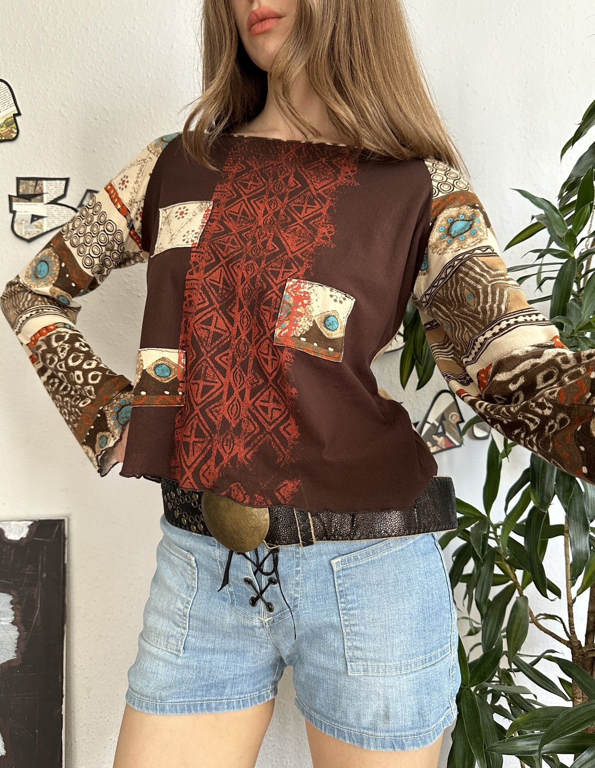 Vintage Vintage Graphic Printed Abstract Long Sleeve Top Size ONE SIZE - 1 Thumbnail