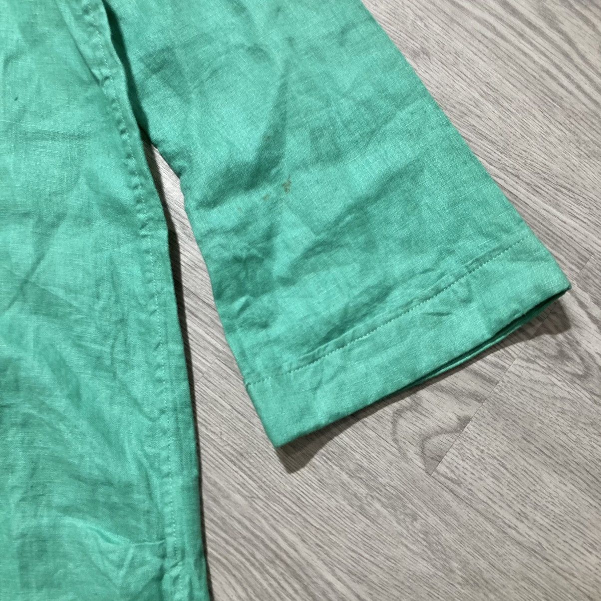 Japanese Brand 2000s Beams Heart Collar Overhead Linen Shirt Green Designer Size M / US 6-8 / IT 42-44 - 5 Thumbnail
