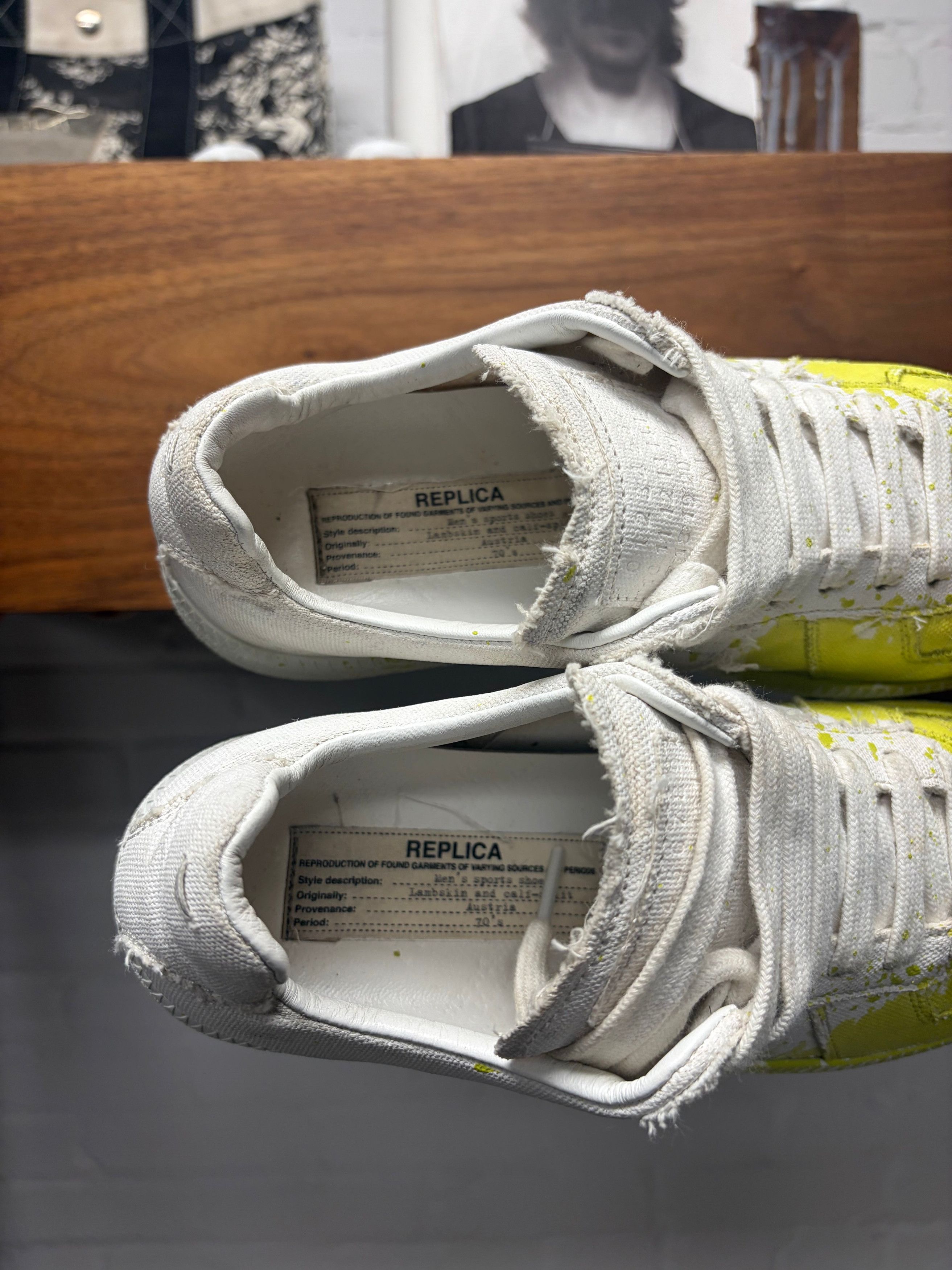 Maison Margiela Maison Margiela ‘G.A.T.’ White Canvas Paint Splatter Low Top Sneakers Size US 6.5 / IT 36.5 - 4 Thumbnail