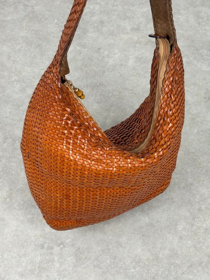 Gucci SS2004 Gucci Cognac Woven Leather Bamboo Handle Hobo Bag by Tom Ford Size ONE SIZE - 10 Thumbnail