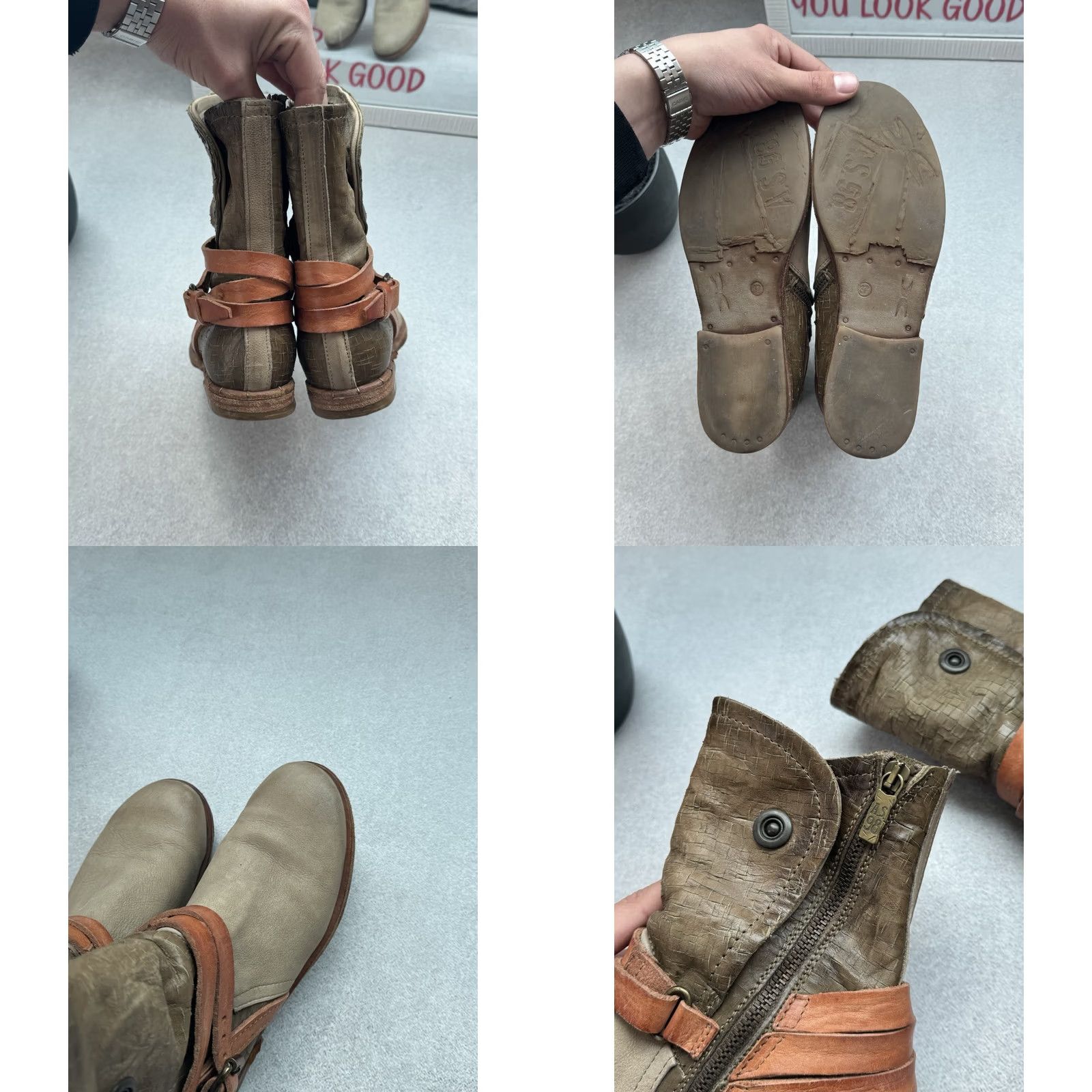 A.S.98 VINTAGE A.S 98 Airtep Swamp Ankle Women Leather Biker Boots Size 37 US 6.5 Beige 80s 90s A.S98 Shoes Womens Boots Size US 7 / IT 37 - 8 Thumbnail