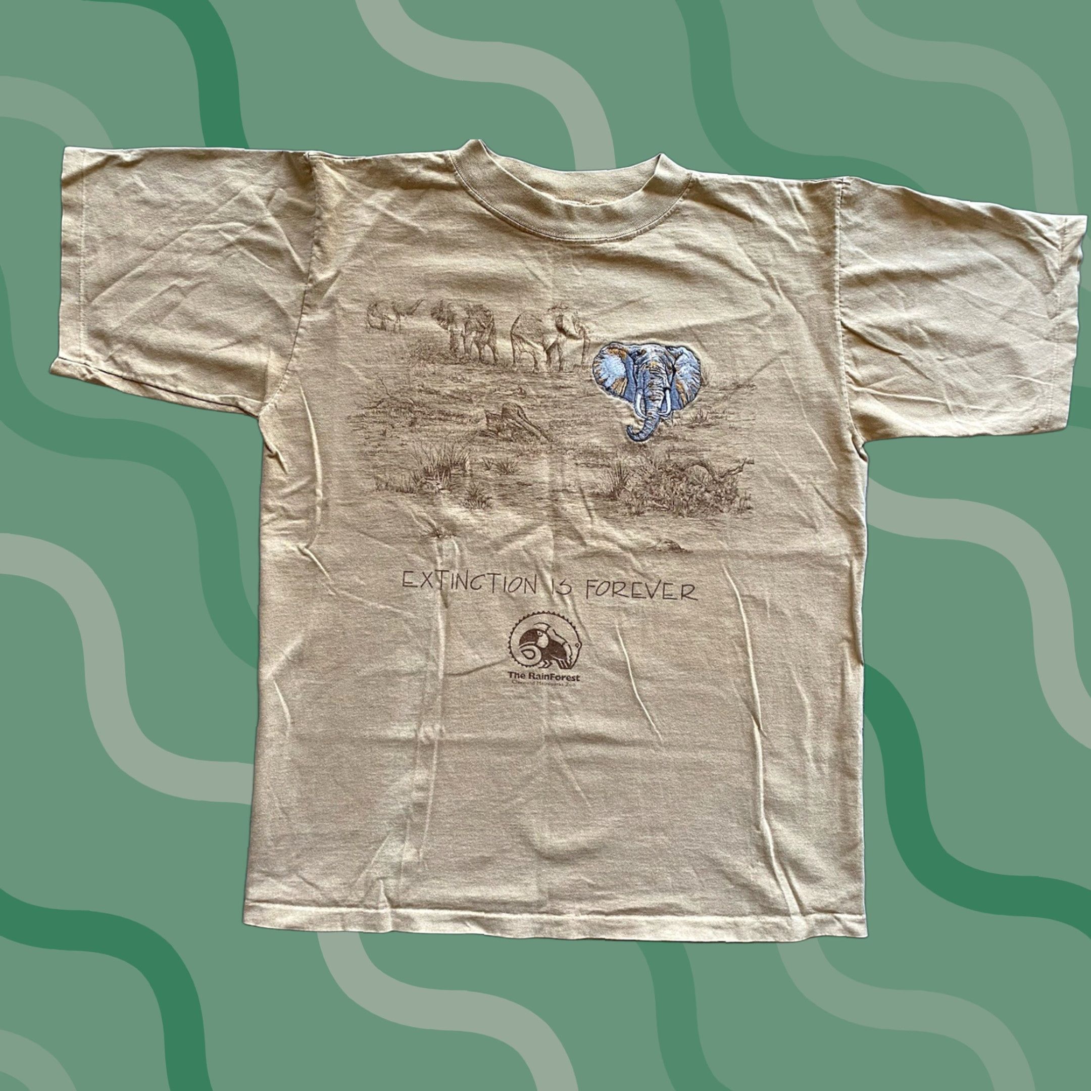 VINTAGE Dallas Alice T-Shirt Mens Large Brown Elephants Extinction Animals Shirt