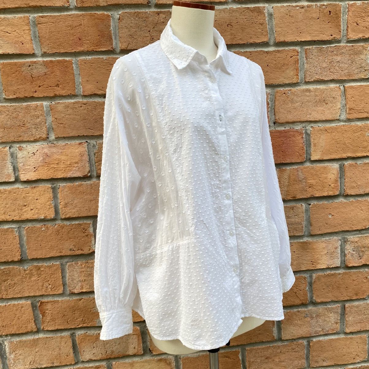 Frapbois FRAPBOIS & niko and ... White Dobby Cotton Blouse Size L / US 10 / IT 46 - 16 Thumbnail