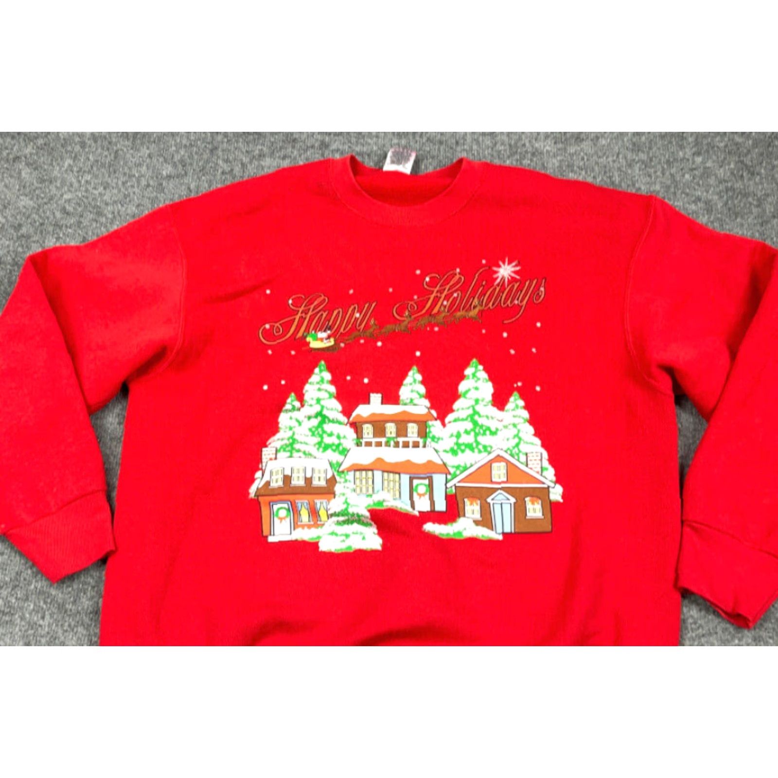 Fruit Of The Loom VINTAGE Fruit of the Loom Sweatshirt Adult XL Red 90s Christmas Happy Holidays Pullover Crew Neck Graphic Print Womens Size XL / US 12-14 / IT 48-50 - 6 Thumbnail