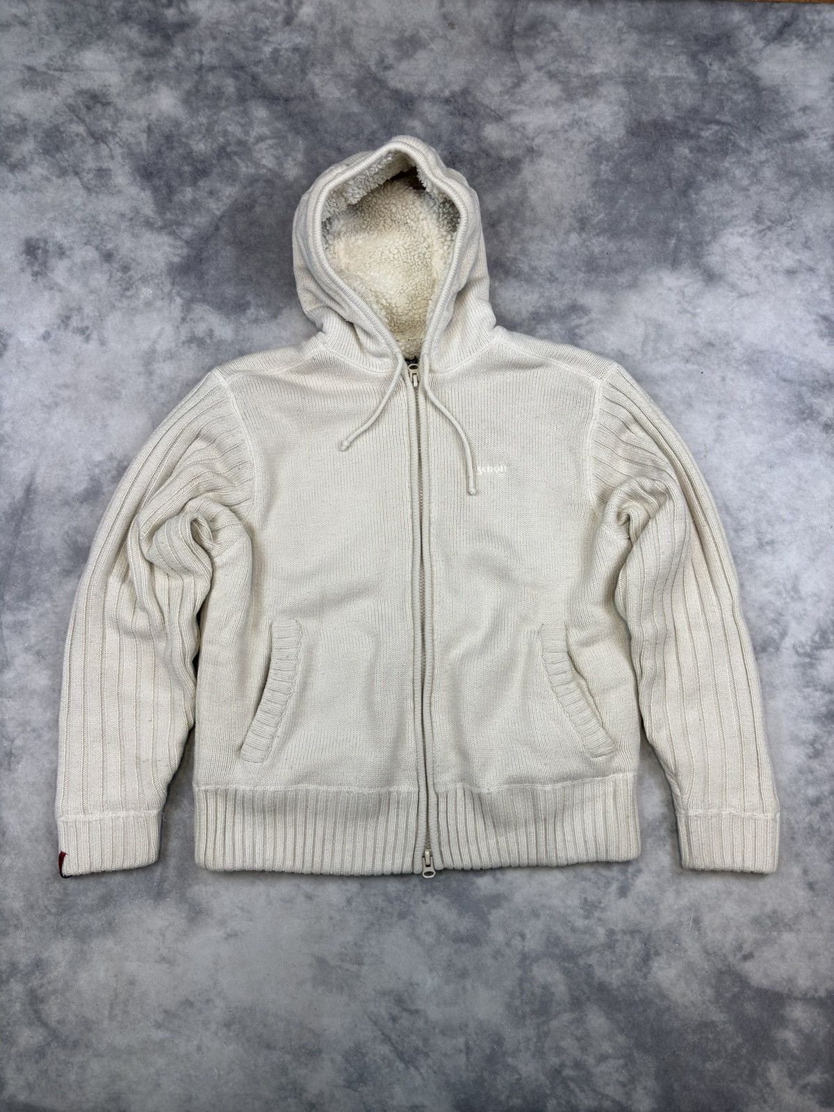 Schott NYC Sherpa Lined Knit Hoodie Beige Affliction Y2K - Main Image