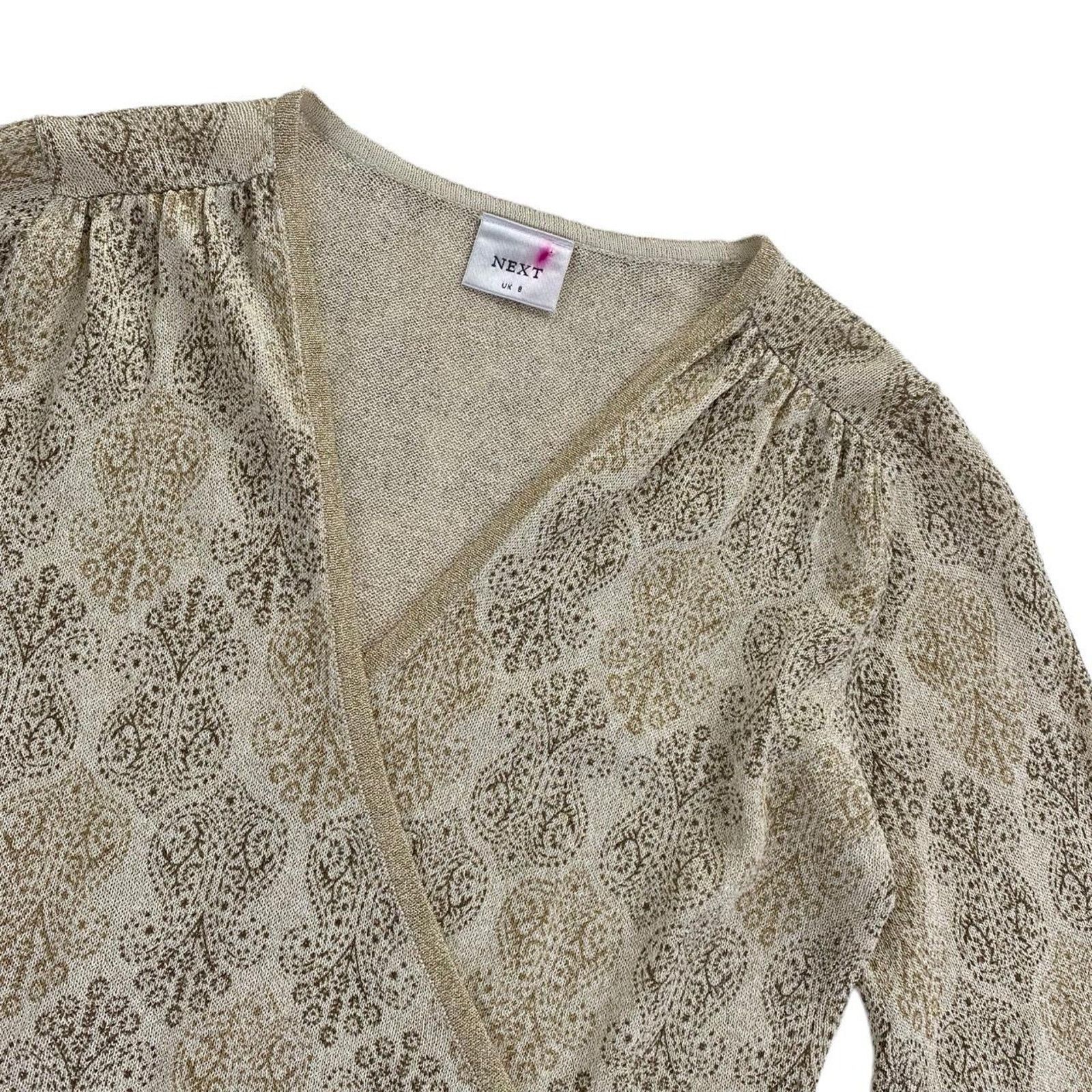 NEXT × Vintage Next 90s Vintage Gold Metallic Floral Wrap Cardigan Sweater Size S / US 4 / IT 40 - 2 Thumbnail