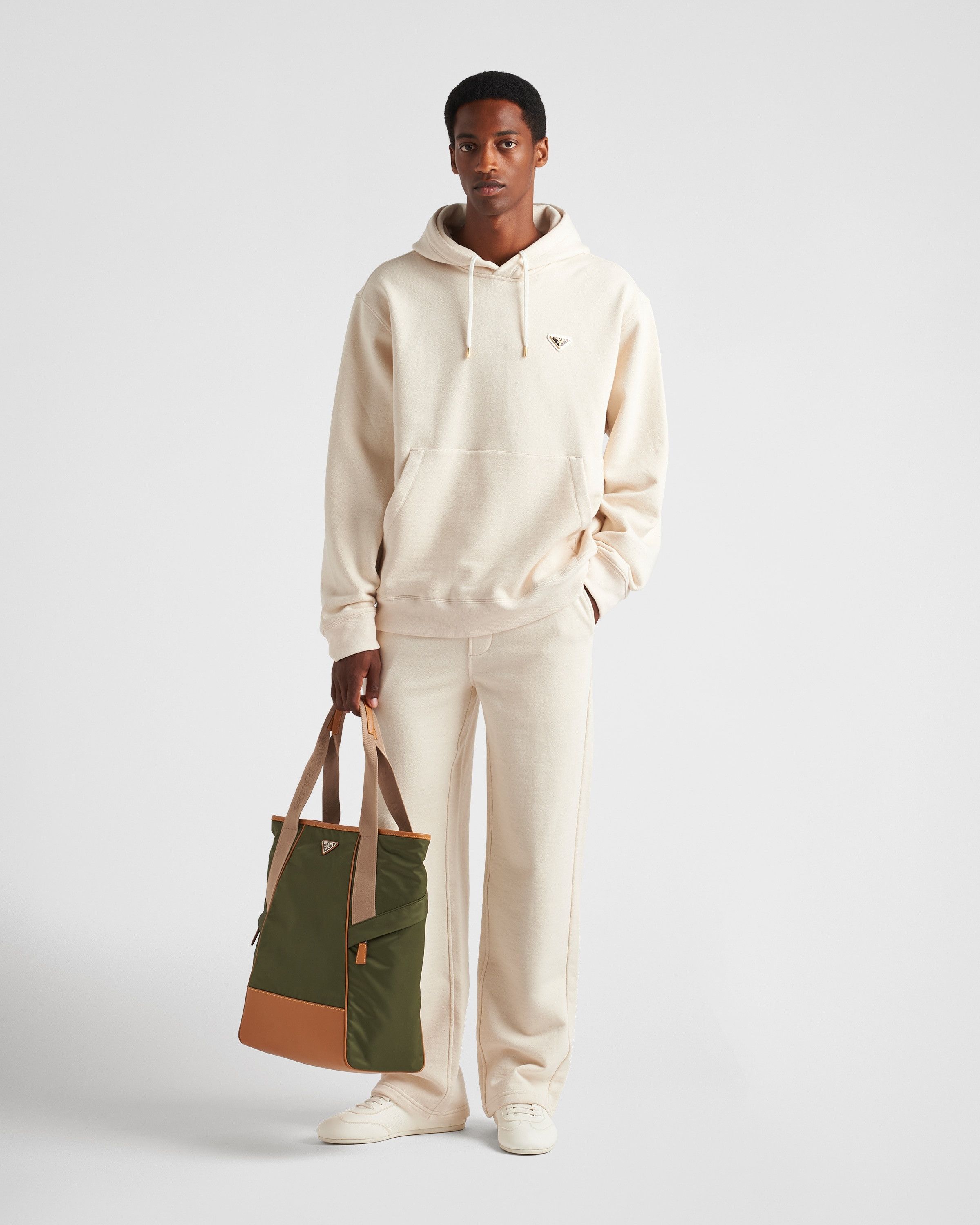 Prada oc11z0625 Cotton Fleece Hoodie in Beige Size US M / EU 48-50 / 2 - 2 Thumbnail
