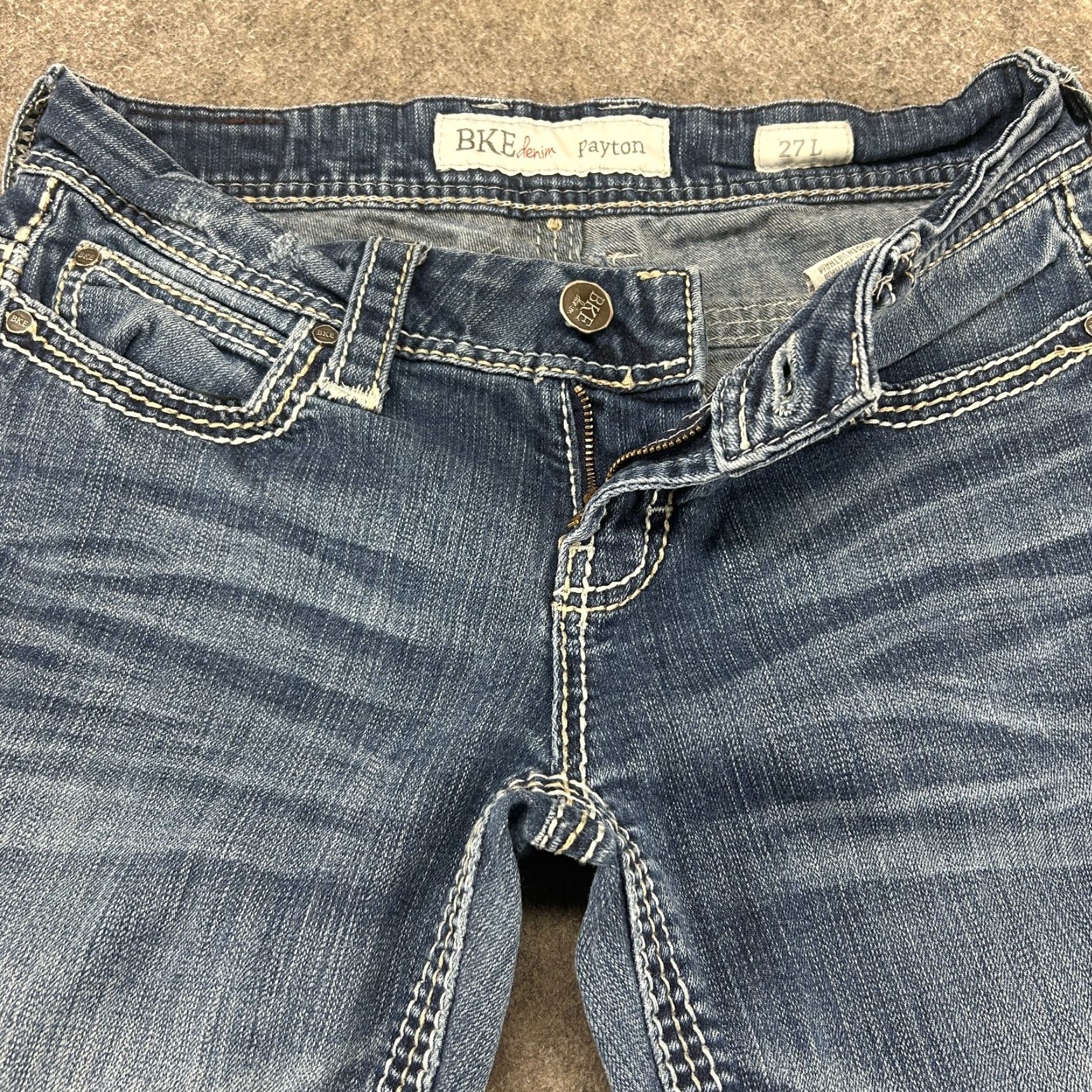 Vintage BKE Payton Jeans Womens 27L 32x32 Bootcut Stretch Blue Dark Wash Denim 5-Pocket Modern Logo Buckle BKE USA Western Mens? Size 27" / US 4 / IT 40 - 2 Thumbnail