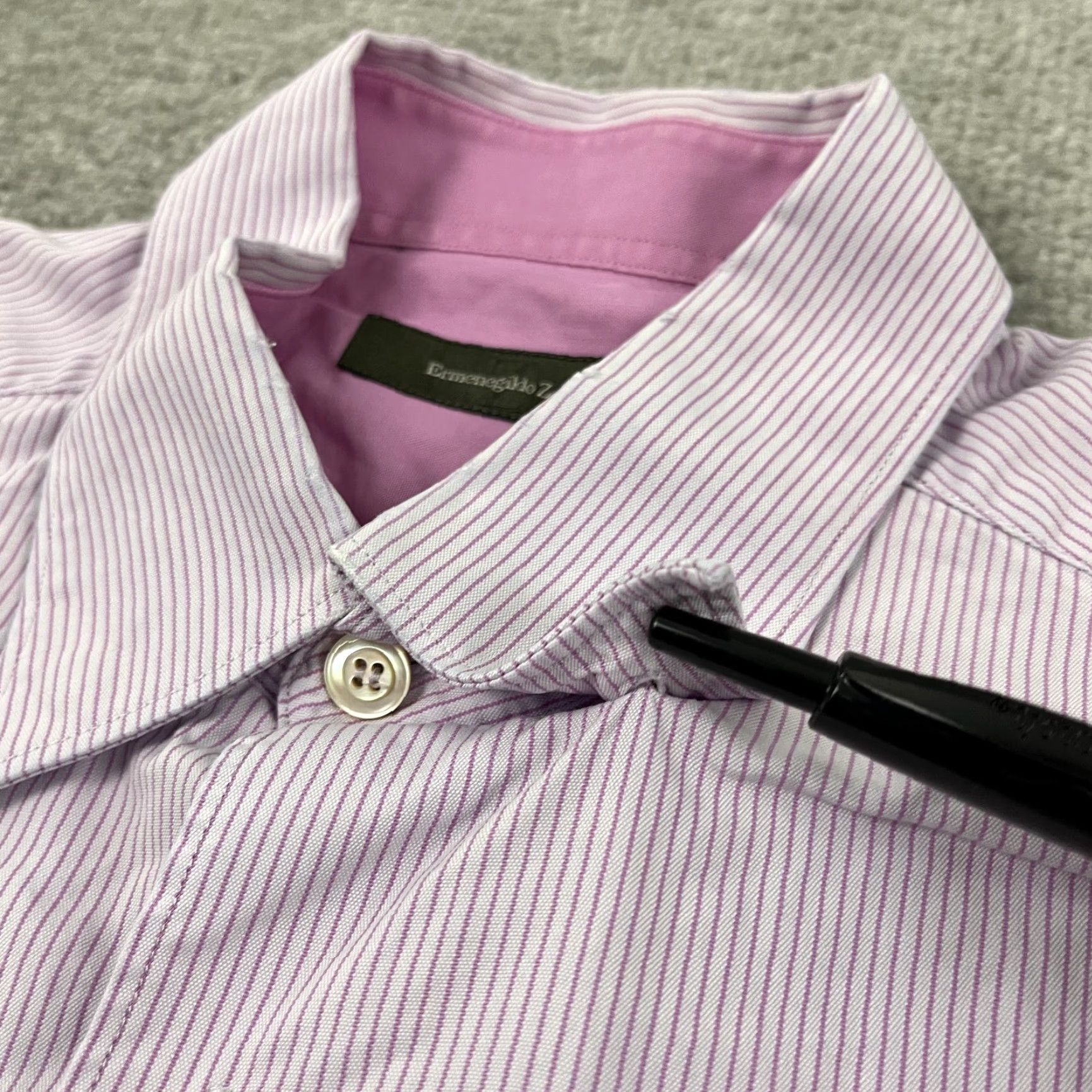 Ermenegildo Zegna Ermenegildo Zegna Dress Shirt Mens Medium White Purple Striped Button Down Long Sleeve Size 40R - 6 Thumbnail