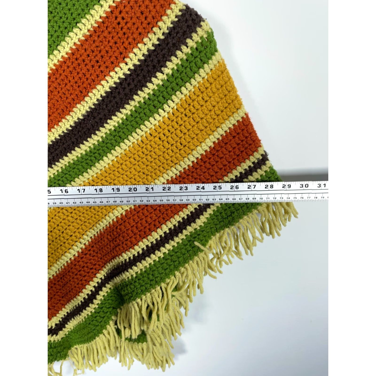 Vintage VINTAGE Handmade Crochet Poncho Women's OS Green Orange Yellow Fringe Grandma Shawl 70s Size ONE SIZE - 5 Thumbnail