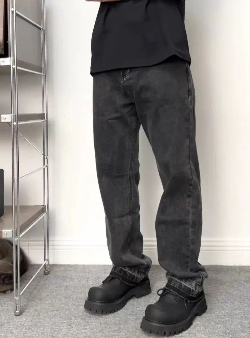 Designer × Japanese Brand Retro washed distressed black straight-leg jeans Size US 32 / EU 48 - 1 Thumbnail