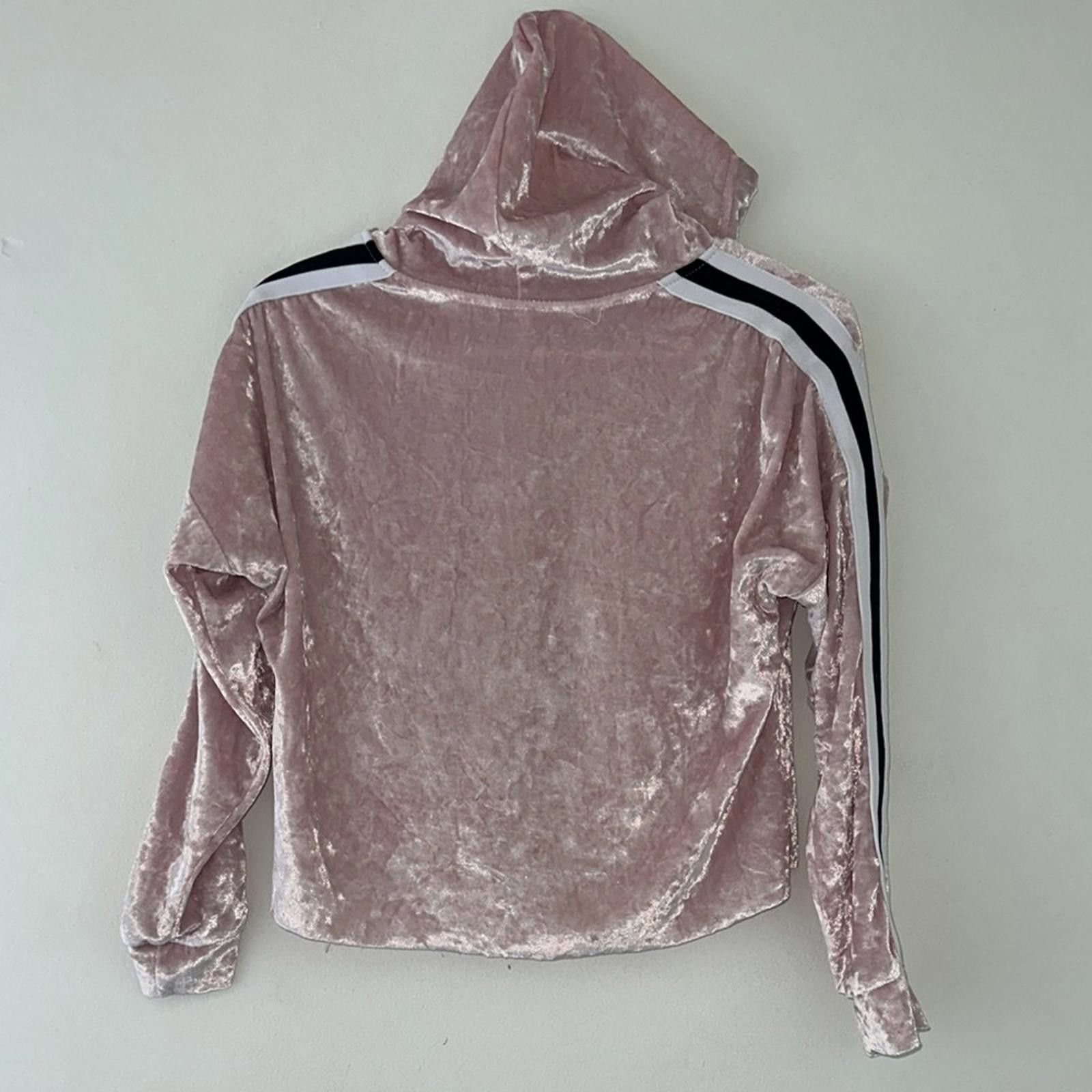 Designer Cropped Pink Velvet Hoodie Relaxed Fit Size S / US 4 / IT 40 - 3 Thumbnail