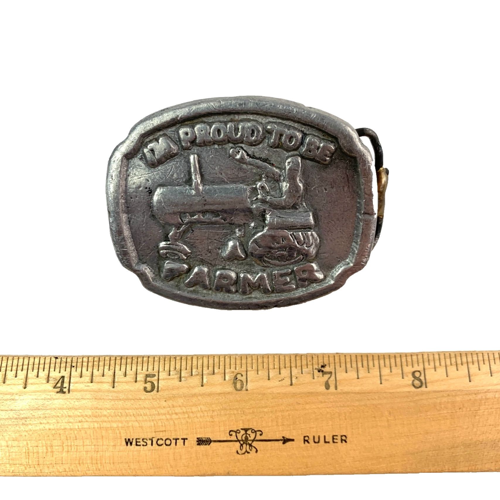 Vintage VINTAGE I'm Proud To Be A Farmer Pewter Tractor Hand Cast Metal Belt Buckle Men Wester n Buckle Size ONE SIZE - 5 Thumbnail