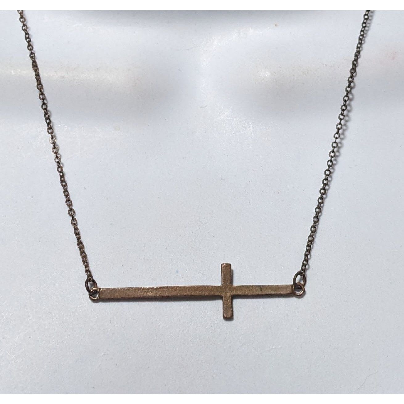 Other Antiqued Gold Sideways Cross Pendant Necklace Size ONE SIZE - 4 Thumbnail