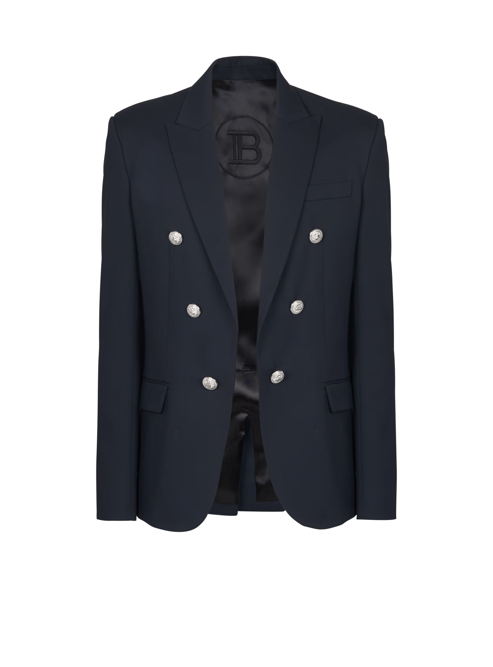 Balmain o1s1wg110125 6-Button Wool Jacket in Navy Blue Size US L / EU 52-54 / 3 - 1 Thumbnail
