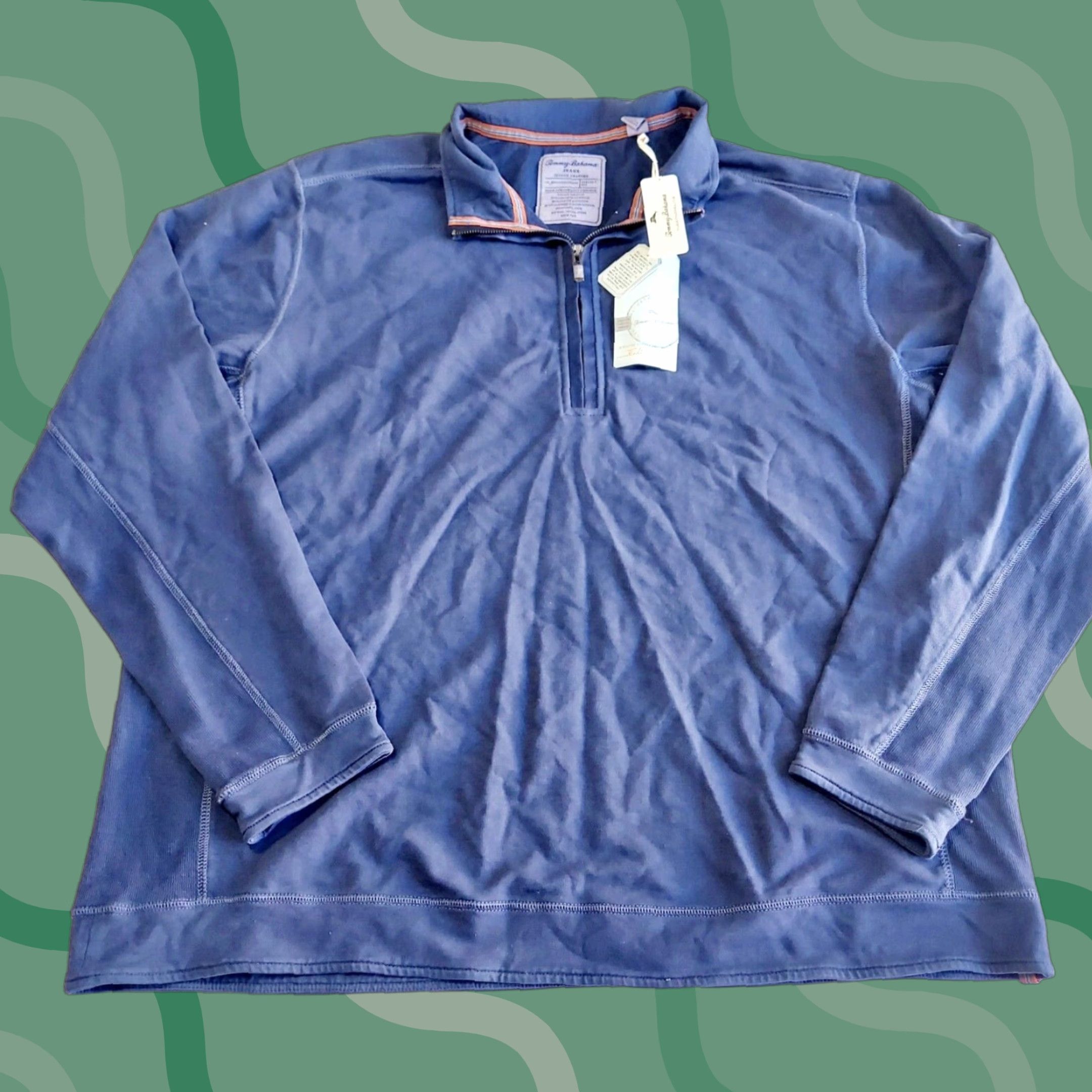 Tommy Bahama Sweater Mens XXL Blue 1/4 Zip Mock Neck Knit Pullover