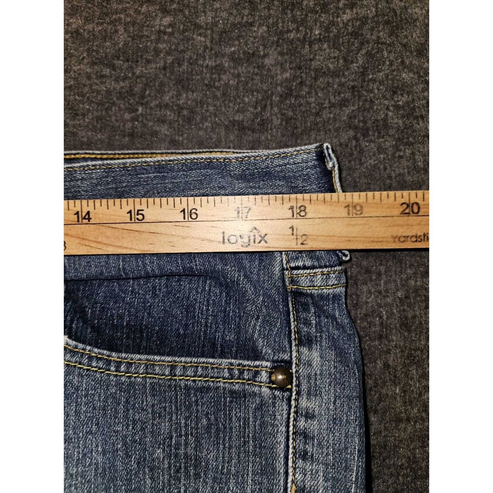 Old Navy VINTAGE Old Navy Jeans Flare 16 Tall Blue Denim 90s Bohemian Preppy Women's Long Inseam 33.5 in Distressed Logo Logo Denim Spandex Cotton Size 38" / US 16 / IT 52 - 4 Thumbnail