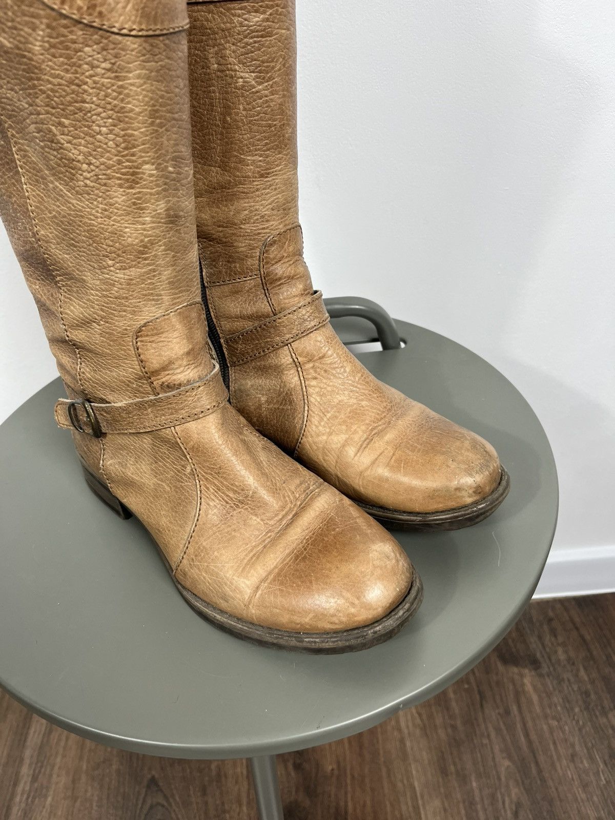 Other Brown Leather Tall Boots 37 Buckle Zip Riding Style Size US 6.5 / IT 36.5 - 3 Thumbnail