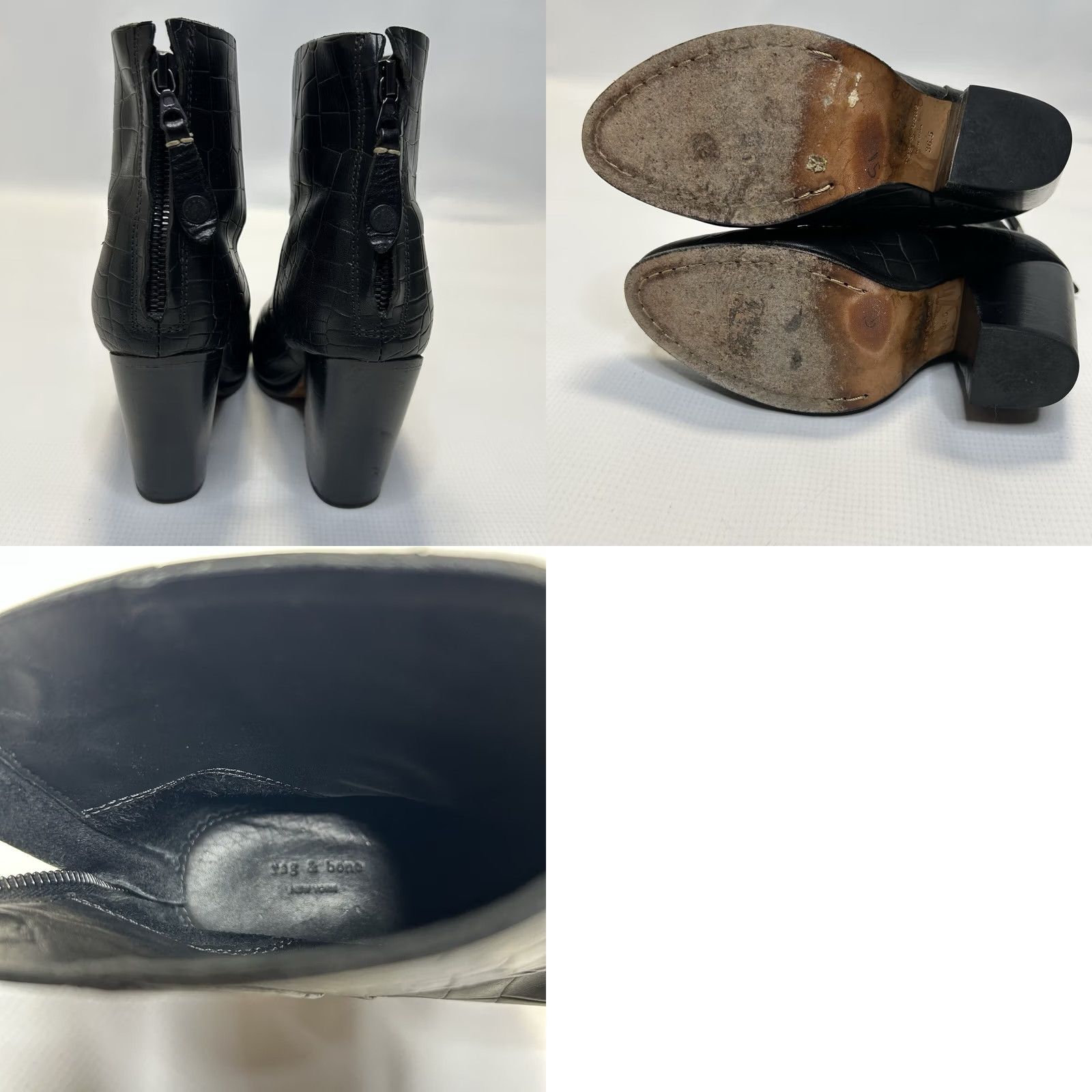 Rag & Bone rag & bone Newbury Croc Embossed Leather Bootie Womens 5.5 Black Ankle Zip Heel Block Leather Lining Patent Outsole Kid/Adult: Women Size US 6 / IT 36 - 8 Thumbnail