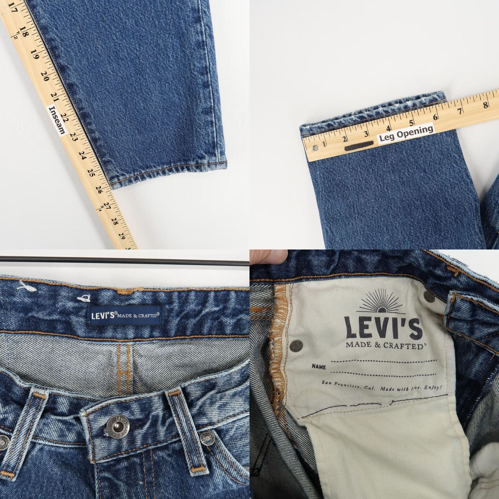 Levi's Levis Made & Crafted Jeans Mens 29 Blue Draft Wide Taper Crop Distressed Cotton Size US 29 - 8 Thumbnail